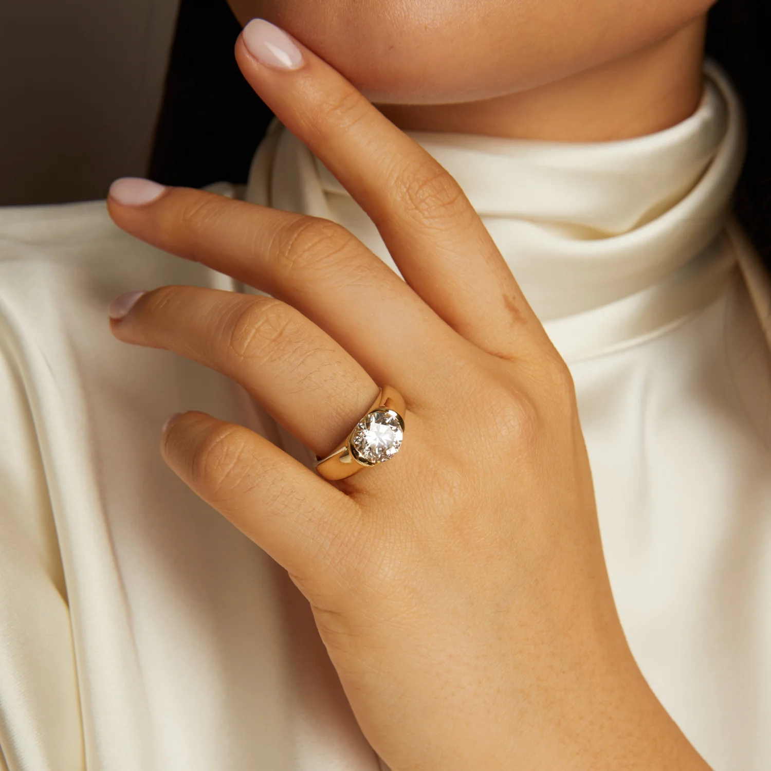 3ct Round Lab Grown Diamond Floating Signet Ring - Image 8