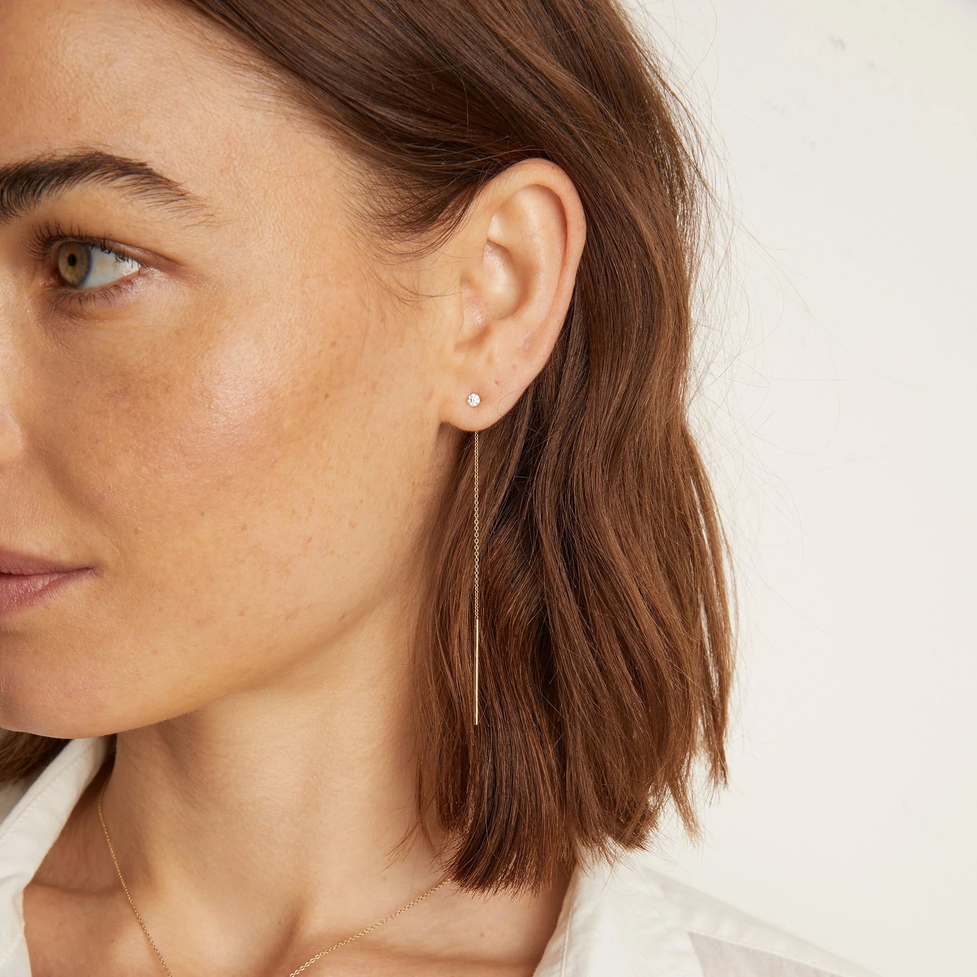 Aurate x Frye: Lab Grown Diamond Lariat Earrings - Image 3