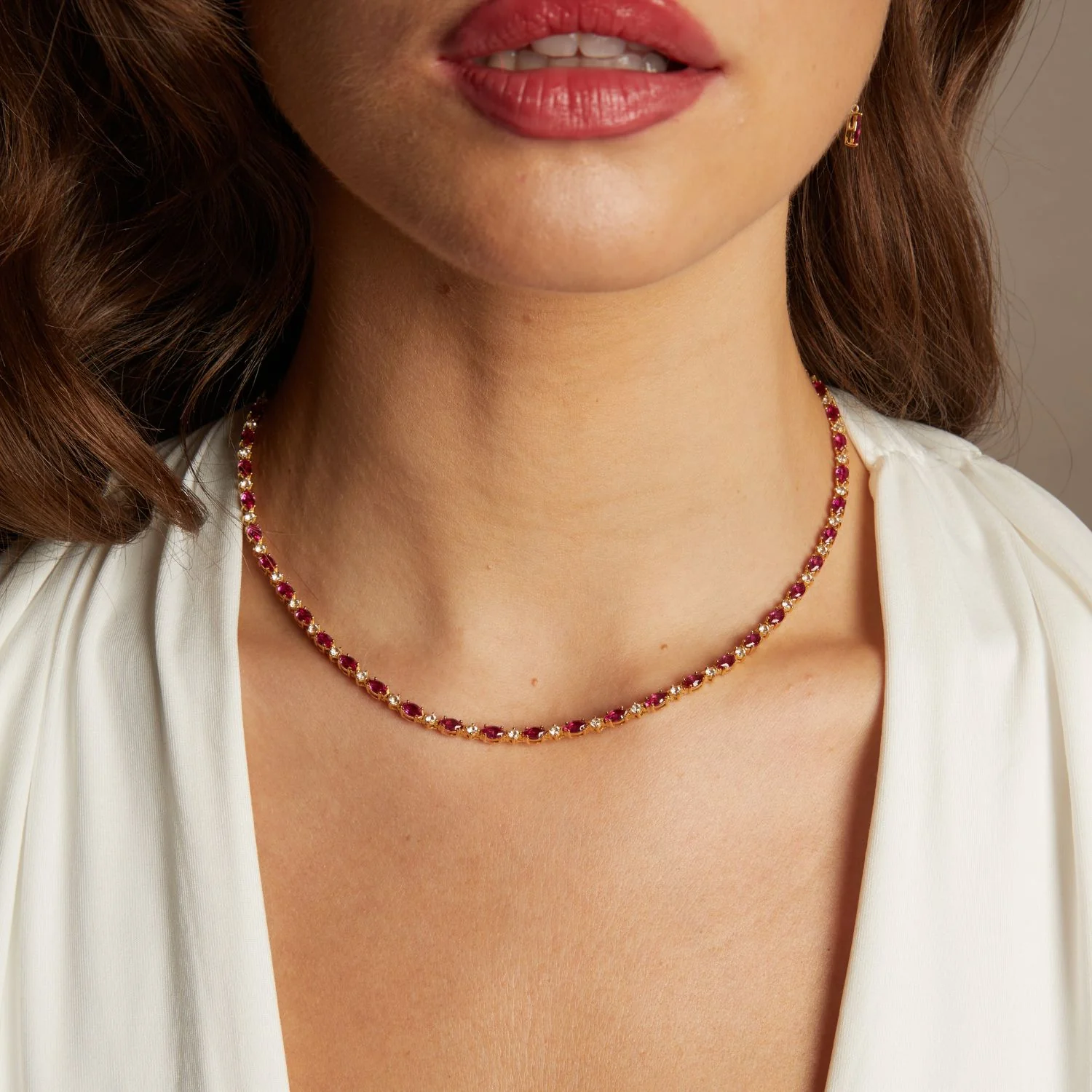 Aurate x Marilyn Monroe: Lab Grown Red Marquise Tennis Necklace - Image 4