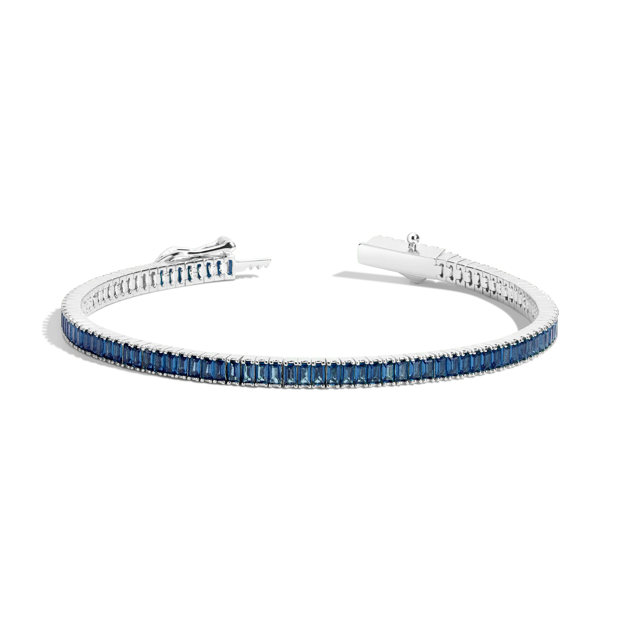 Lab Grown Blue Sapphire Baguette Tennis Bracelet - Image 3