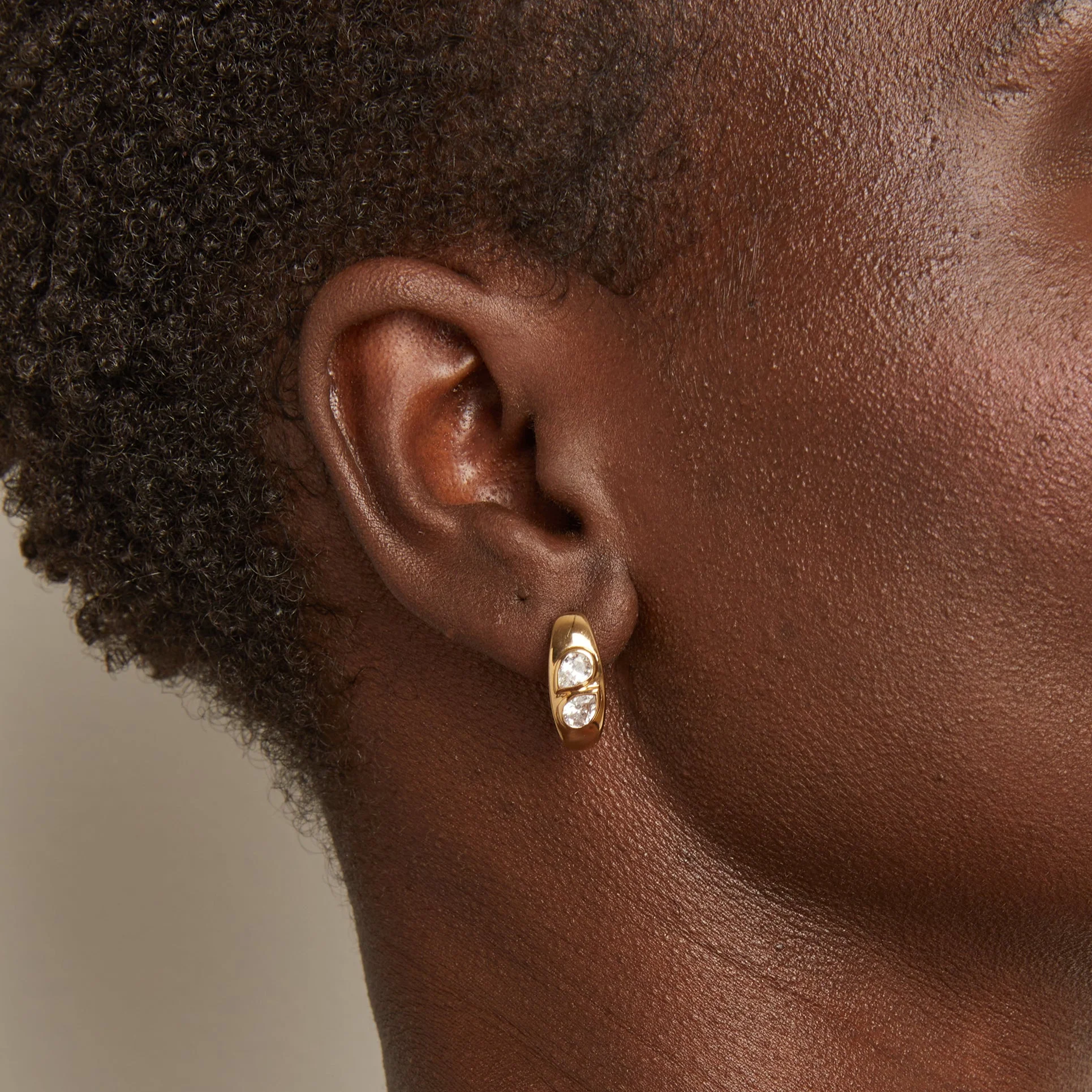 Chunky Double Lab Grown Diamond Pear Huggie Earrings - Image 3