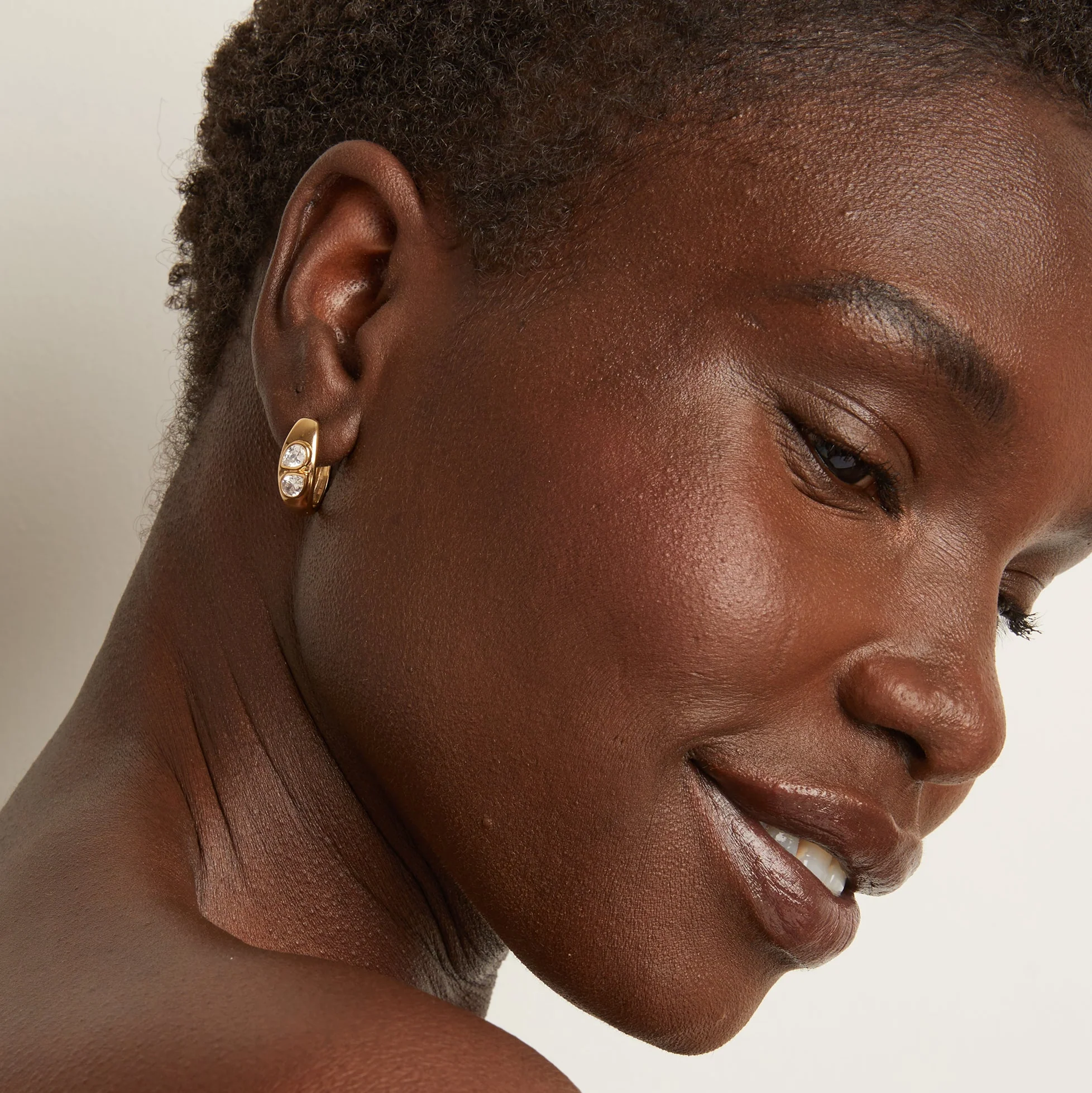 Chunky Double Lab Grown Diamond Pear Huggie Earrings - Image 4