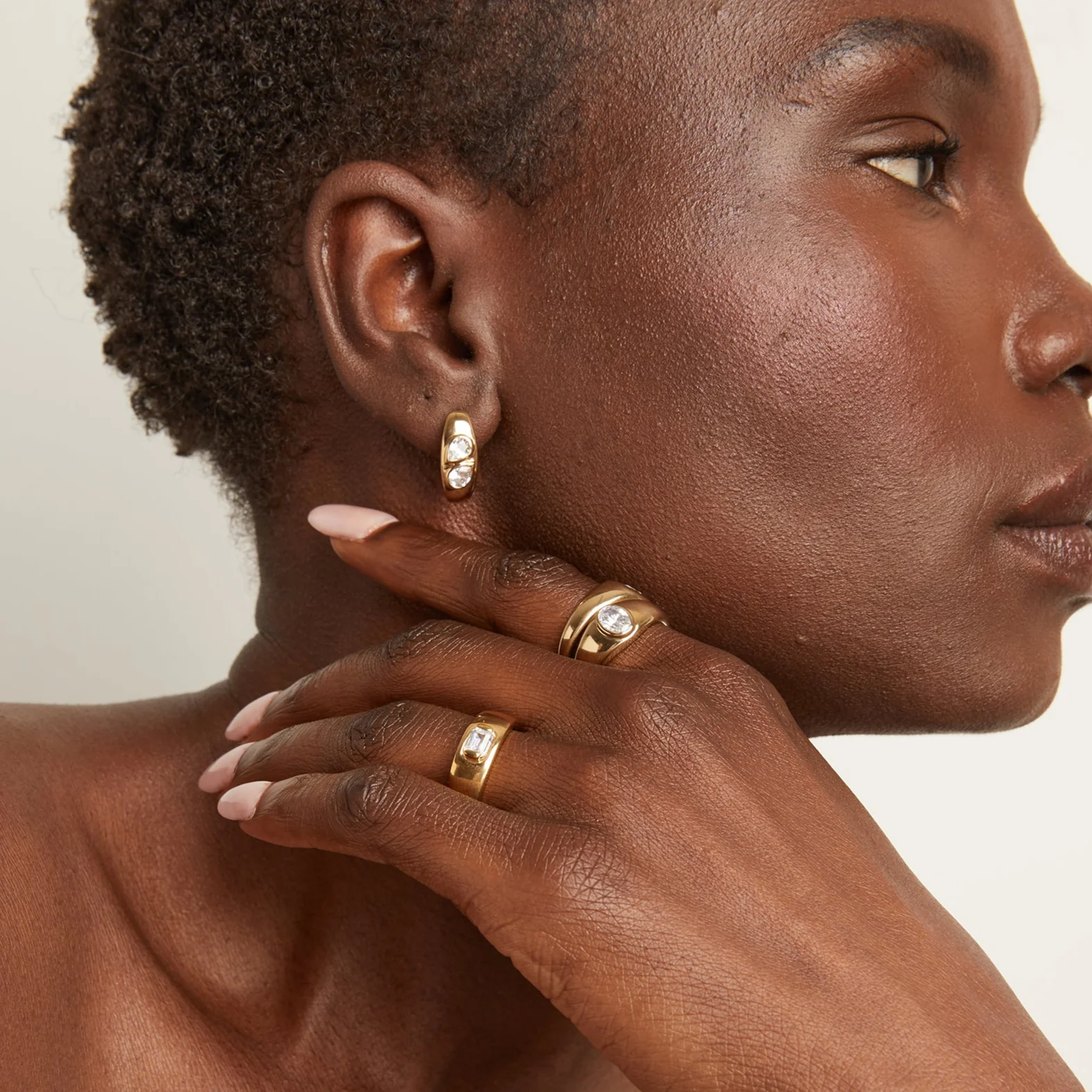 Chunky Double Lab Grown Diamond Pear Huggie Earrings - Image 5