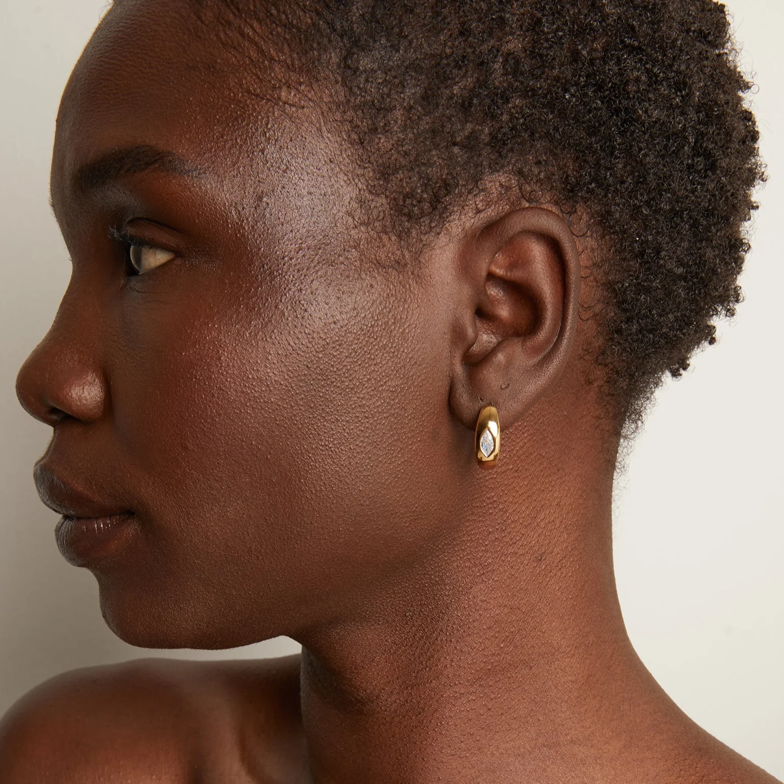 Chunky Lab Grown Diamond Marquise Huggie Earrings - Image 6