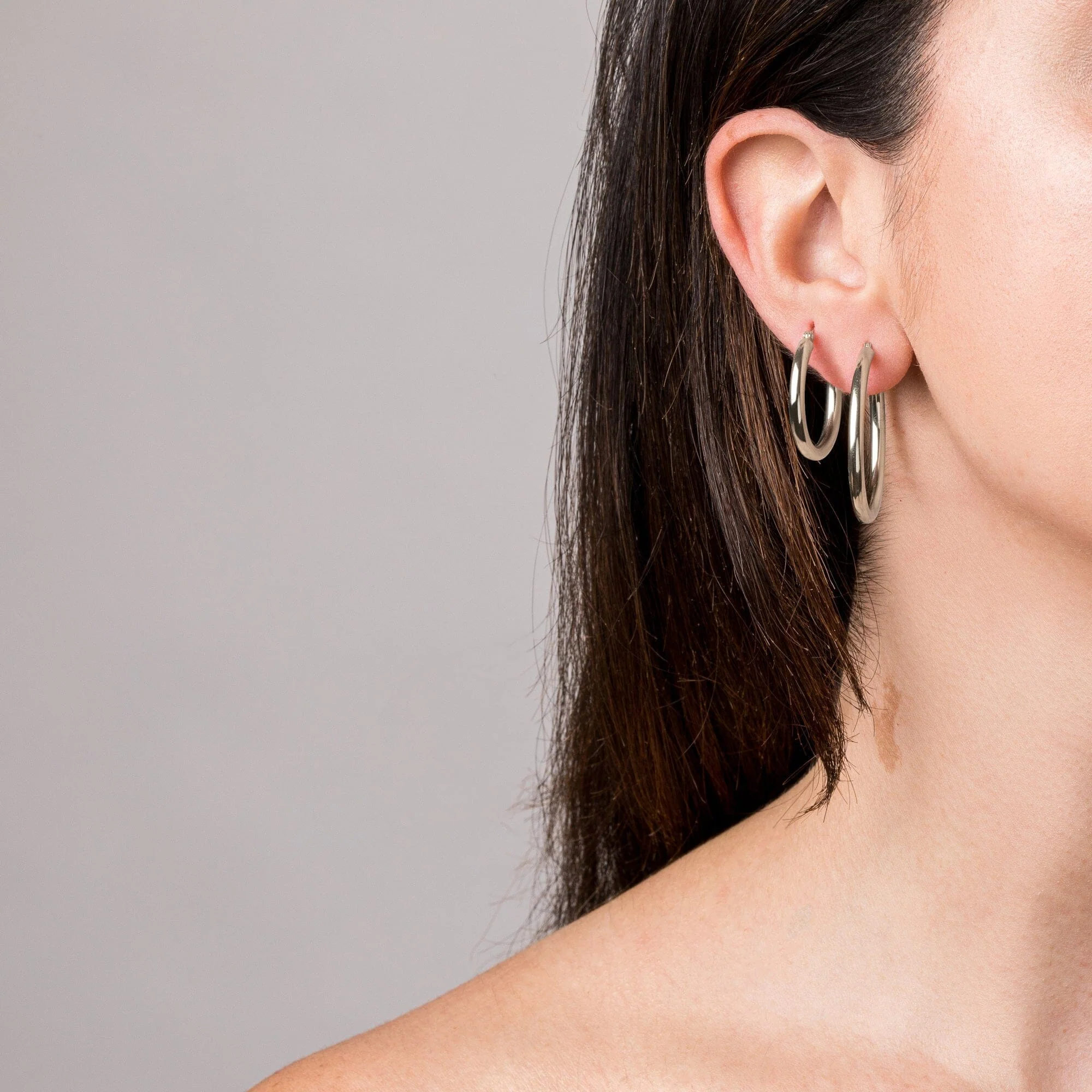 3mm Silver Hoop Earrings - 25mm - Image 5