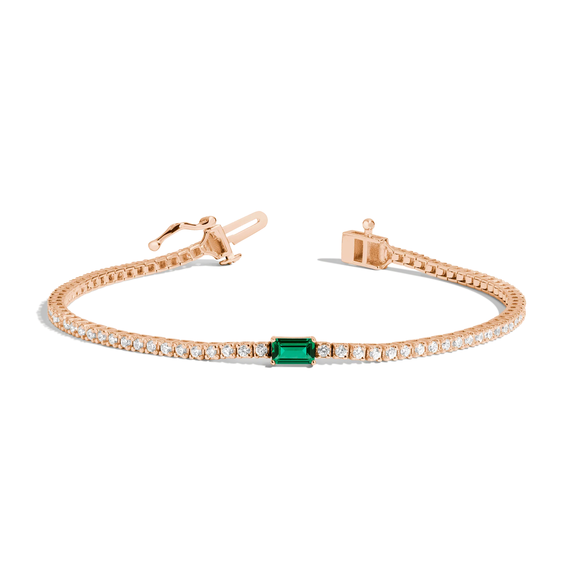 Lab Grown Diamond Tennis Bracelet with Emerald - Image 3