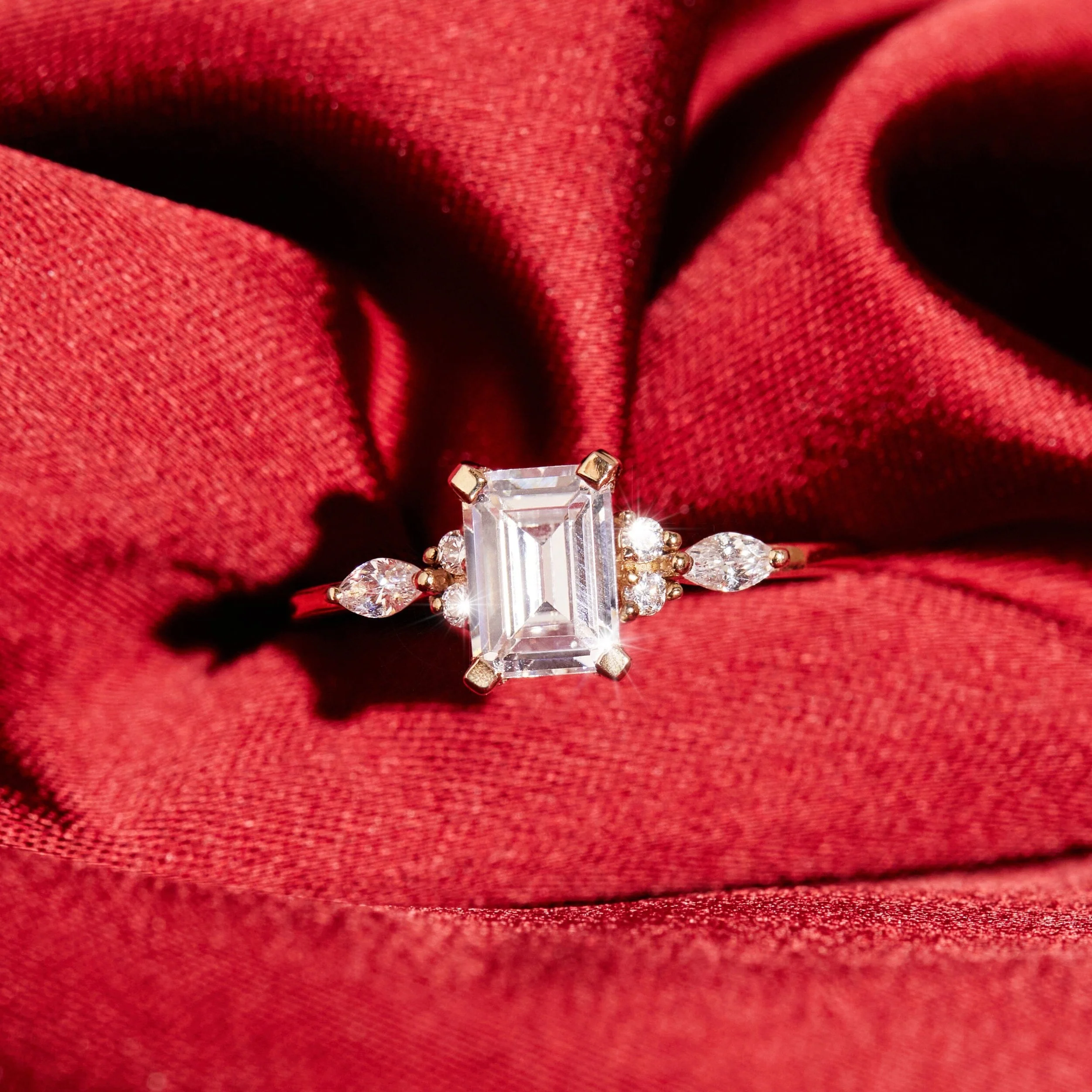 Emerald-Cut Floral Diamond Ring - Image 8