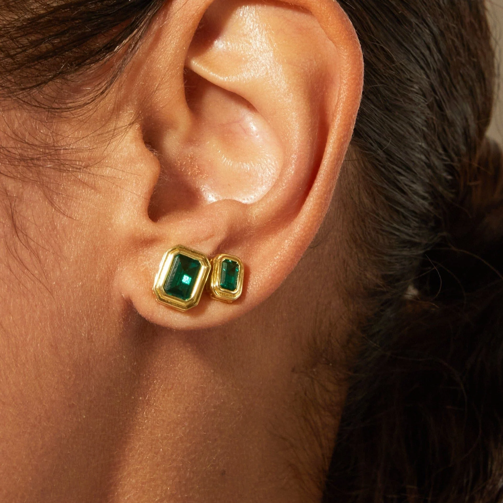 Lab Grown Emerald Heirloom Stud Earrings - Image 8