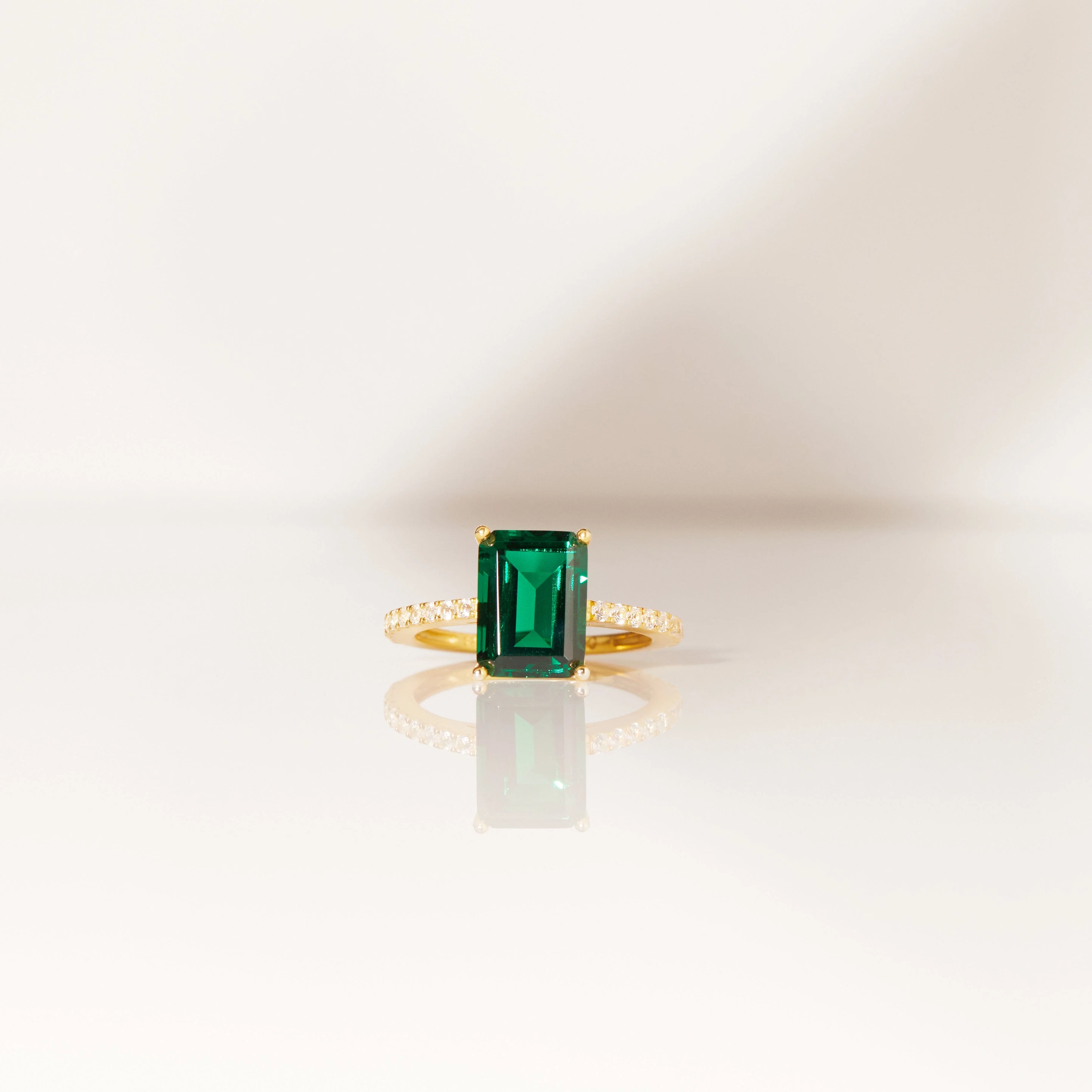 Lab Grown Emerald Solitaire Pavé Ring - Image 4