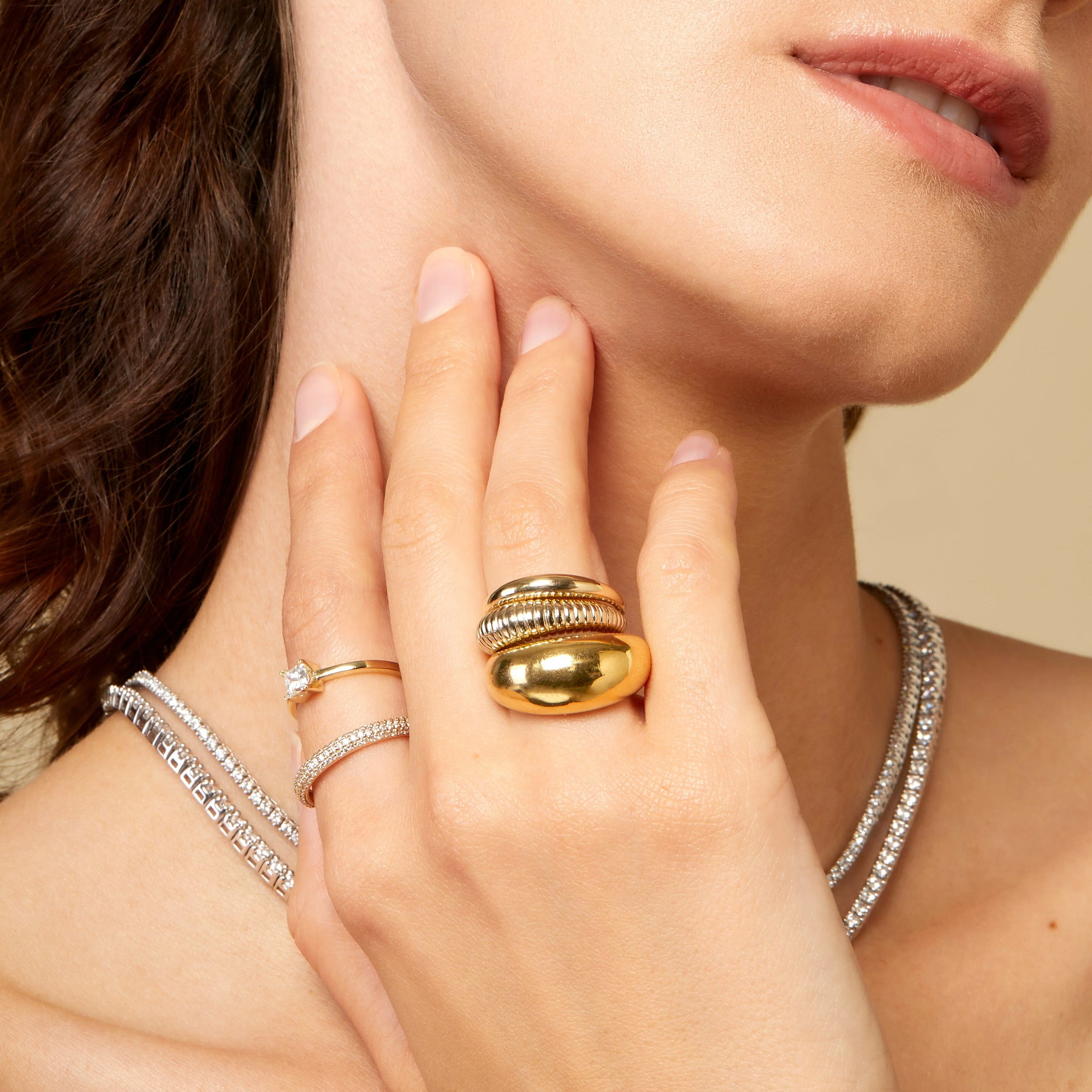 Gold Ridged Arch Ring - Image 8