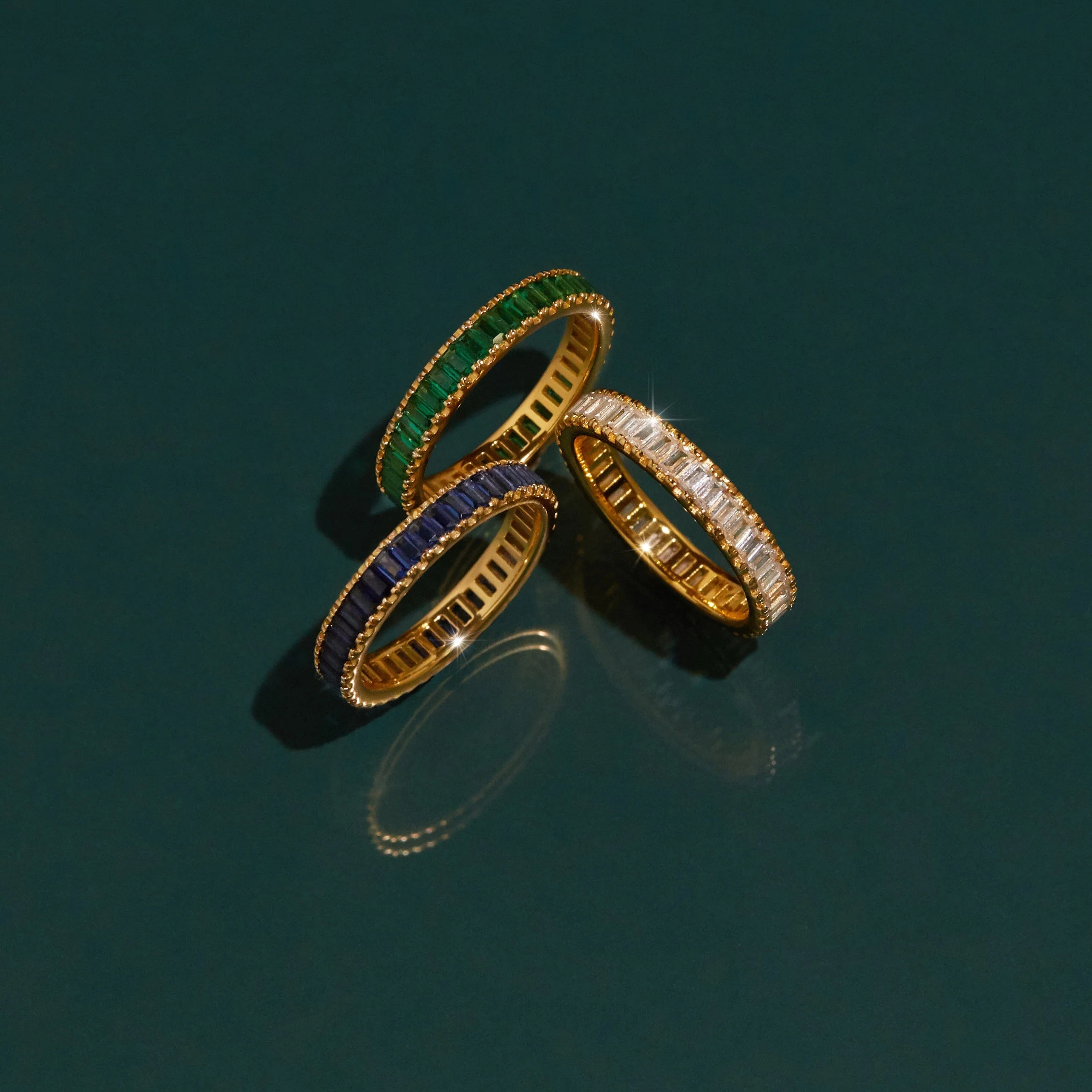 Lab Grown Green Emerald Baguette Eternity Ring - Image 12