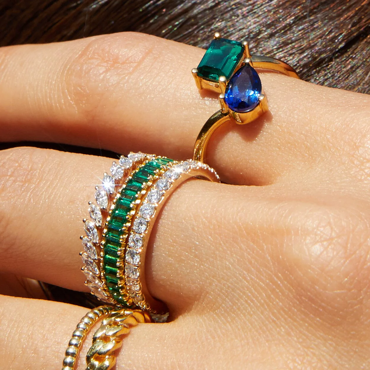 Lab Grown Green Emerald Baguette Eternity Ring - Image 16