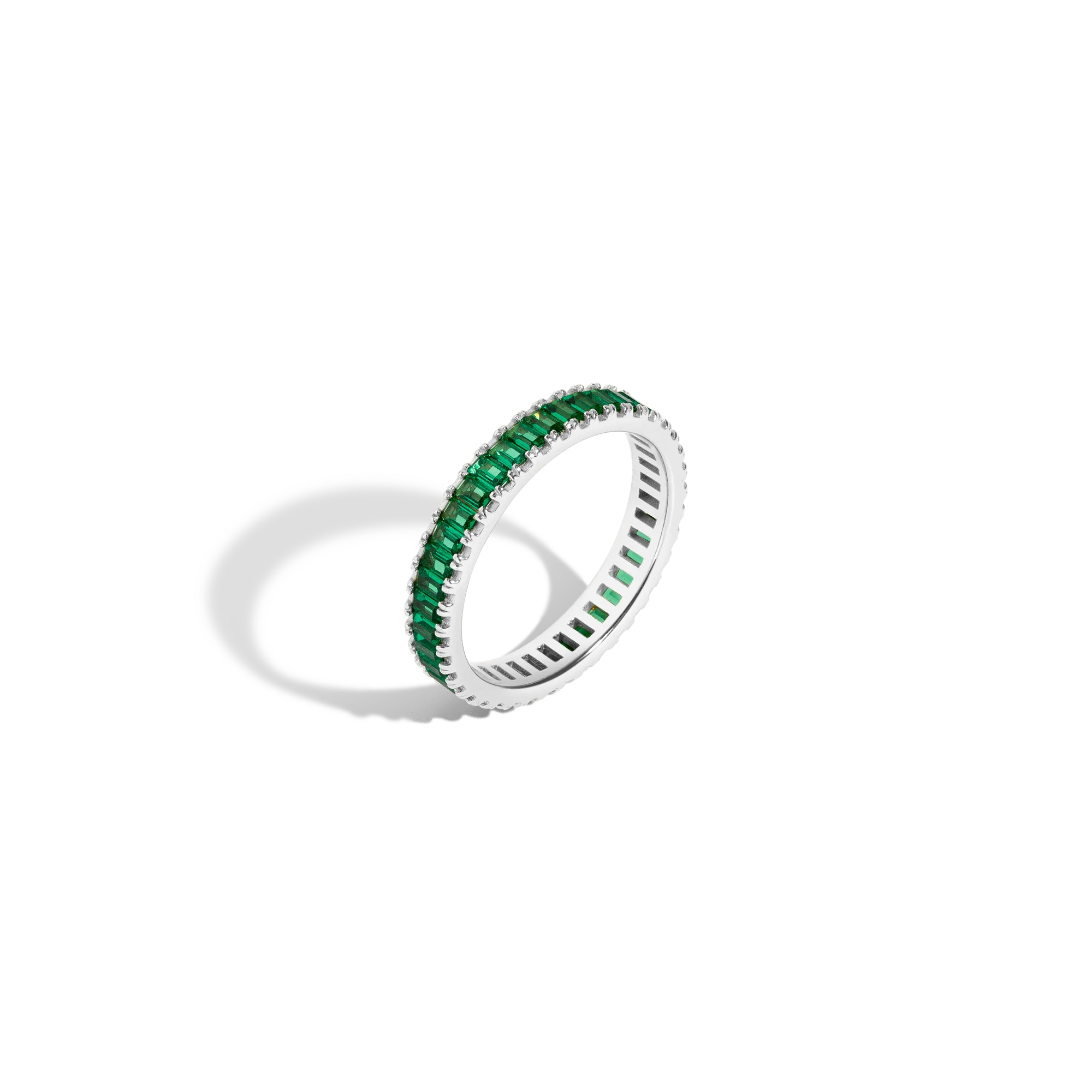 Lab Grown Green Emerald Baguette Eternity Ring - Image 3