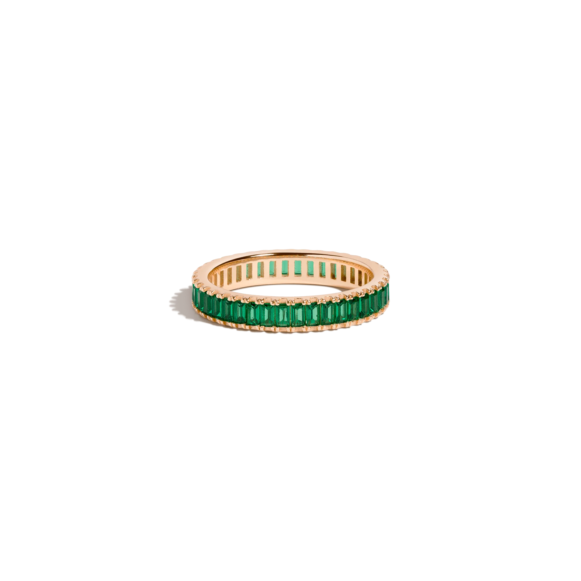 Lab Grown Green Emerald Baguette Eternity Ring - Image 5