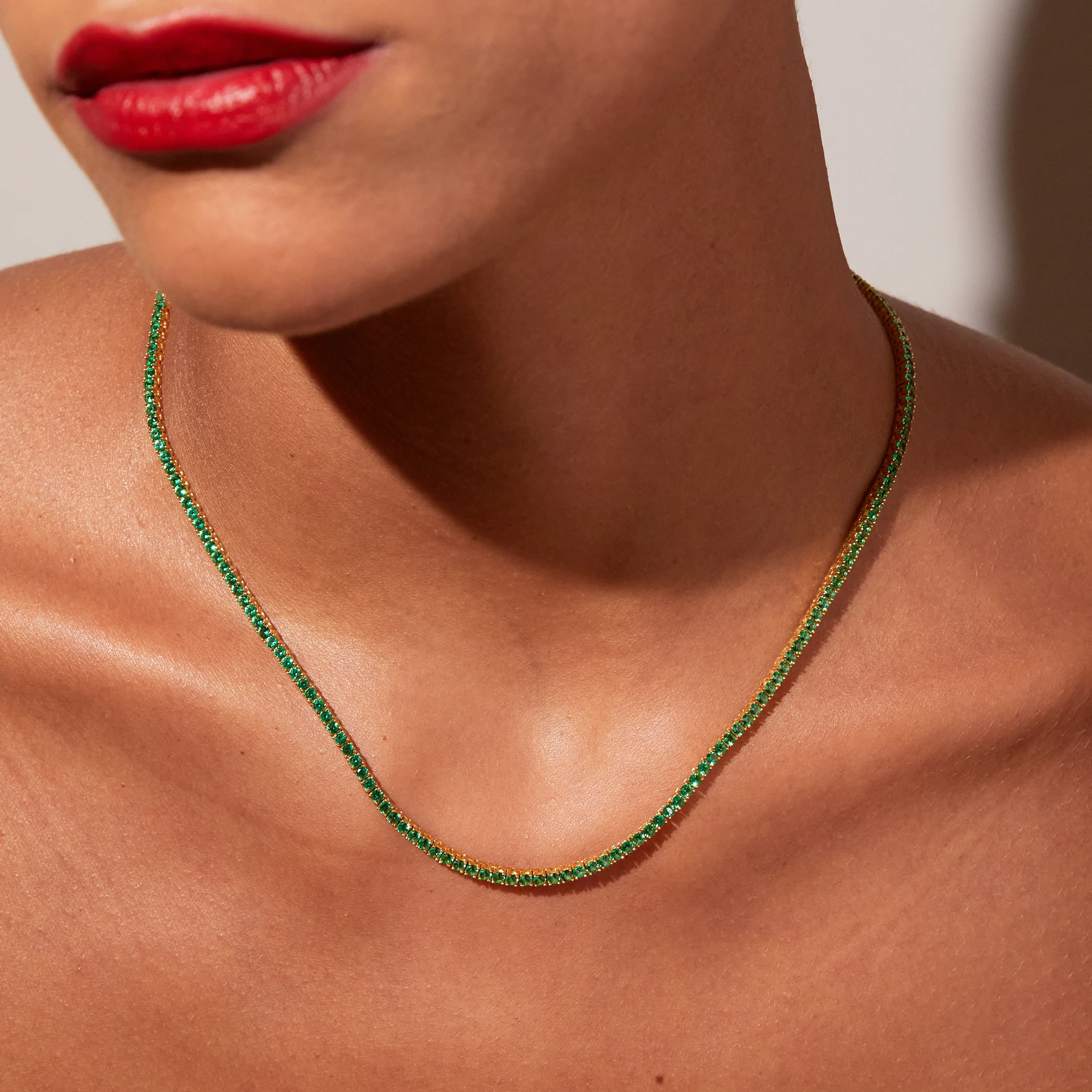 Lab Grown Green Emerald Tennis Necklace - Image 4