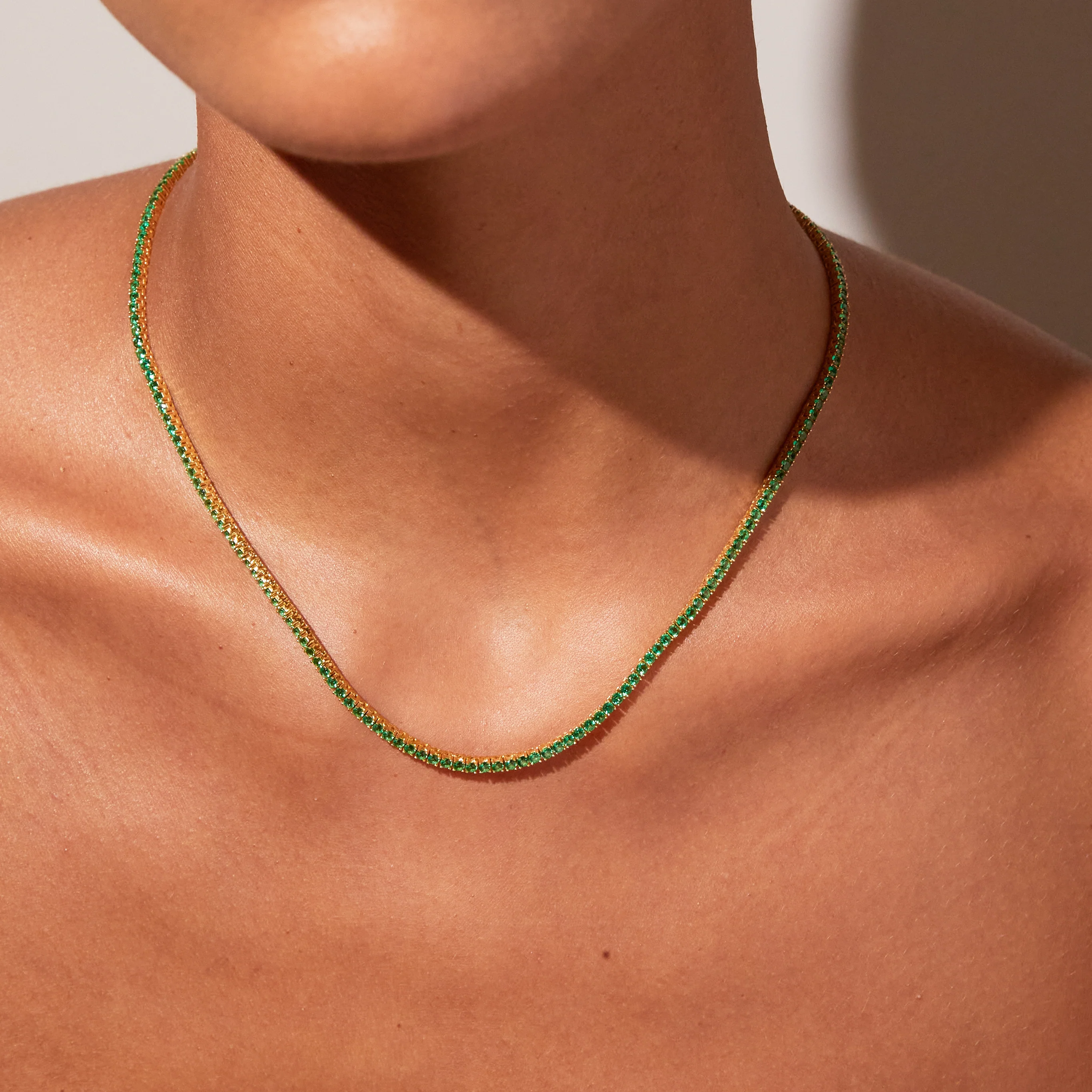 Lab Grown Green Emerald Tennis Necklace - Image 5