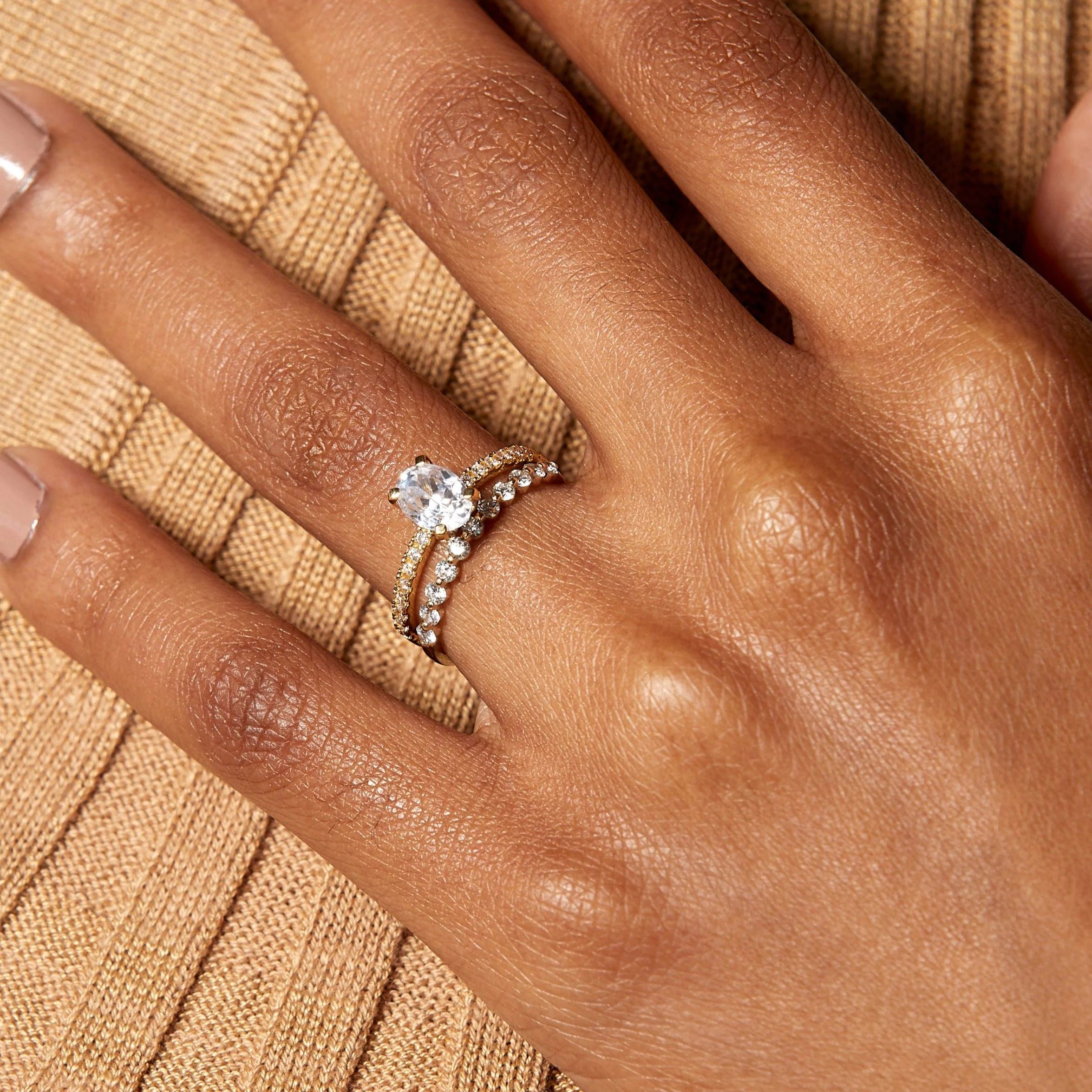 Half-Studded Prong Diamond Gold Band - Image 15