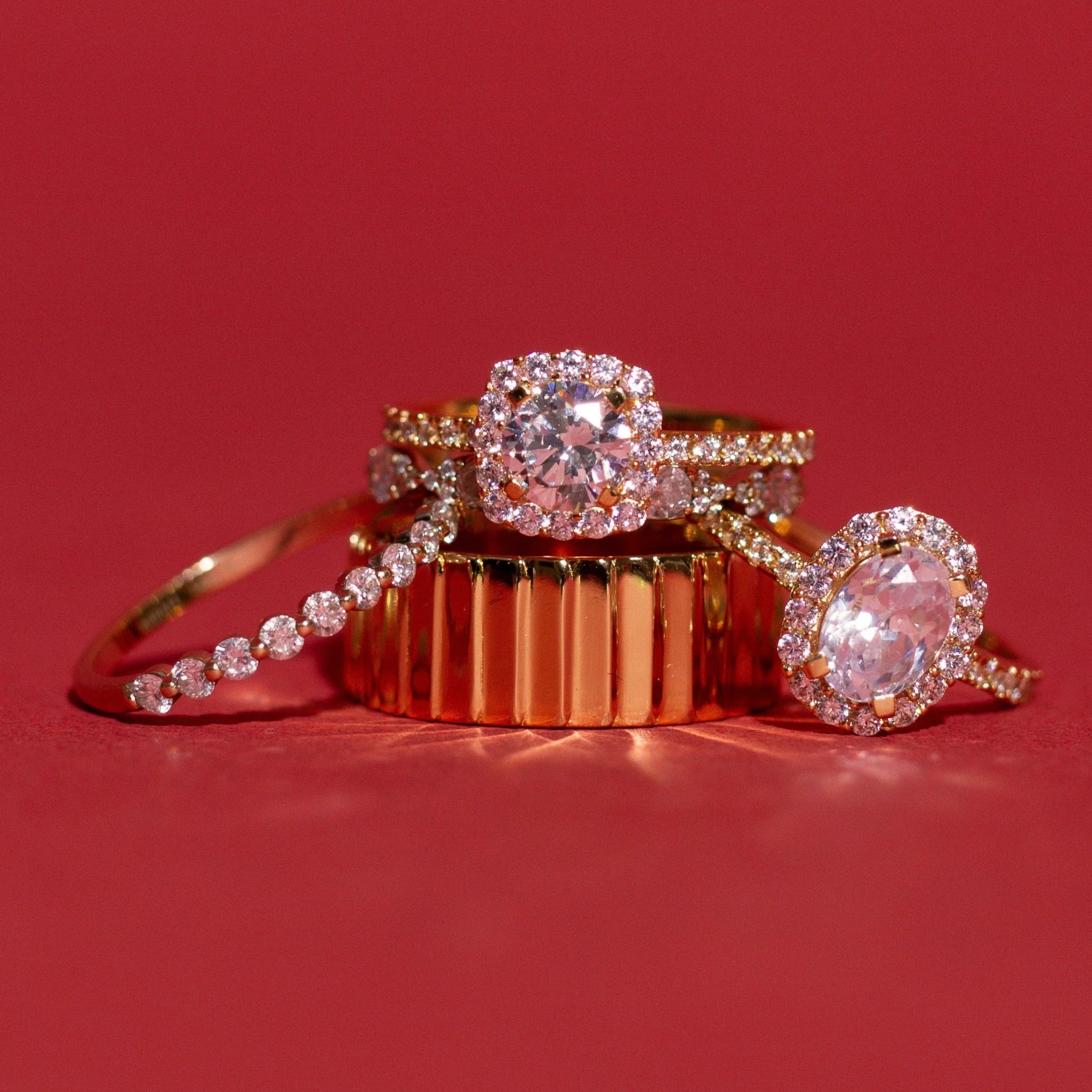 Half-Studded Prong Diamond Gold Band - Image 8