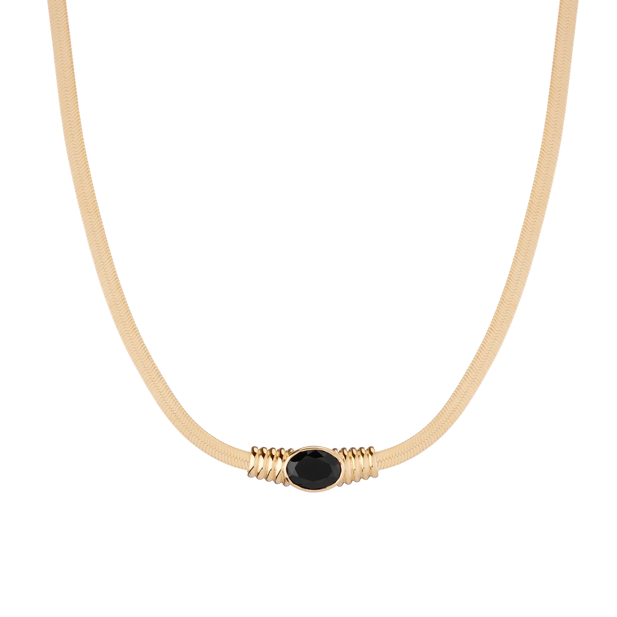 Lab Grown Black Sapphire Art Deco Herringbone Necklace