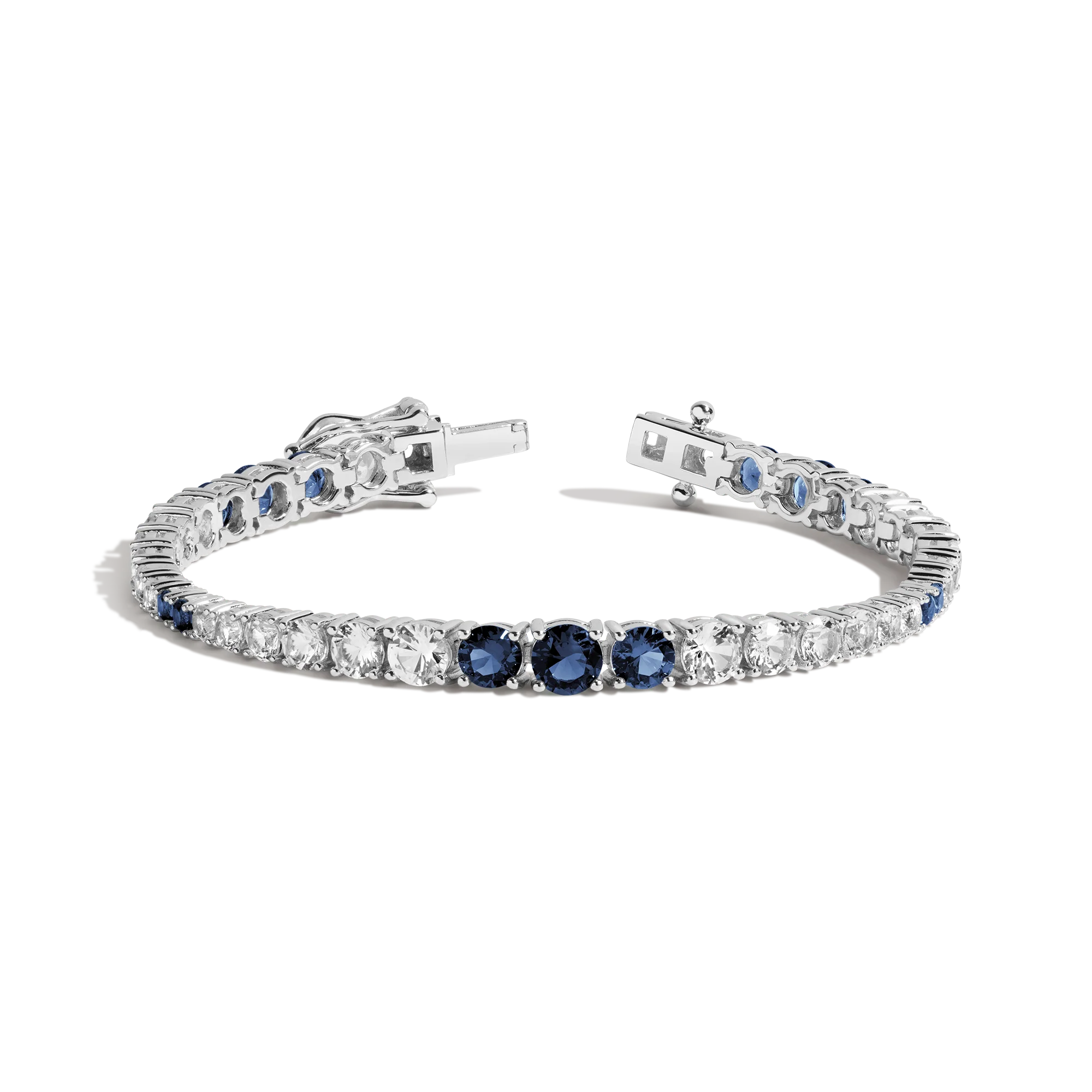 Lab Grown Blue Sapphire and White Sapphire Scalloped Tennis Bracelet