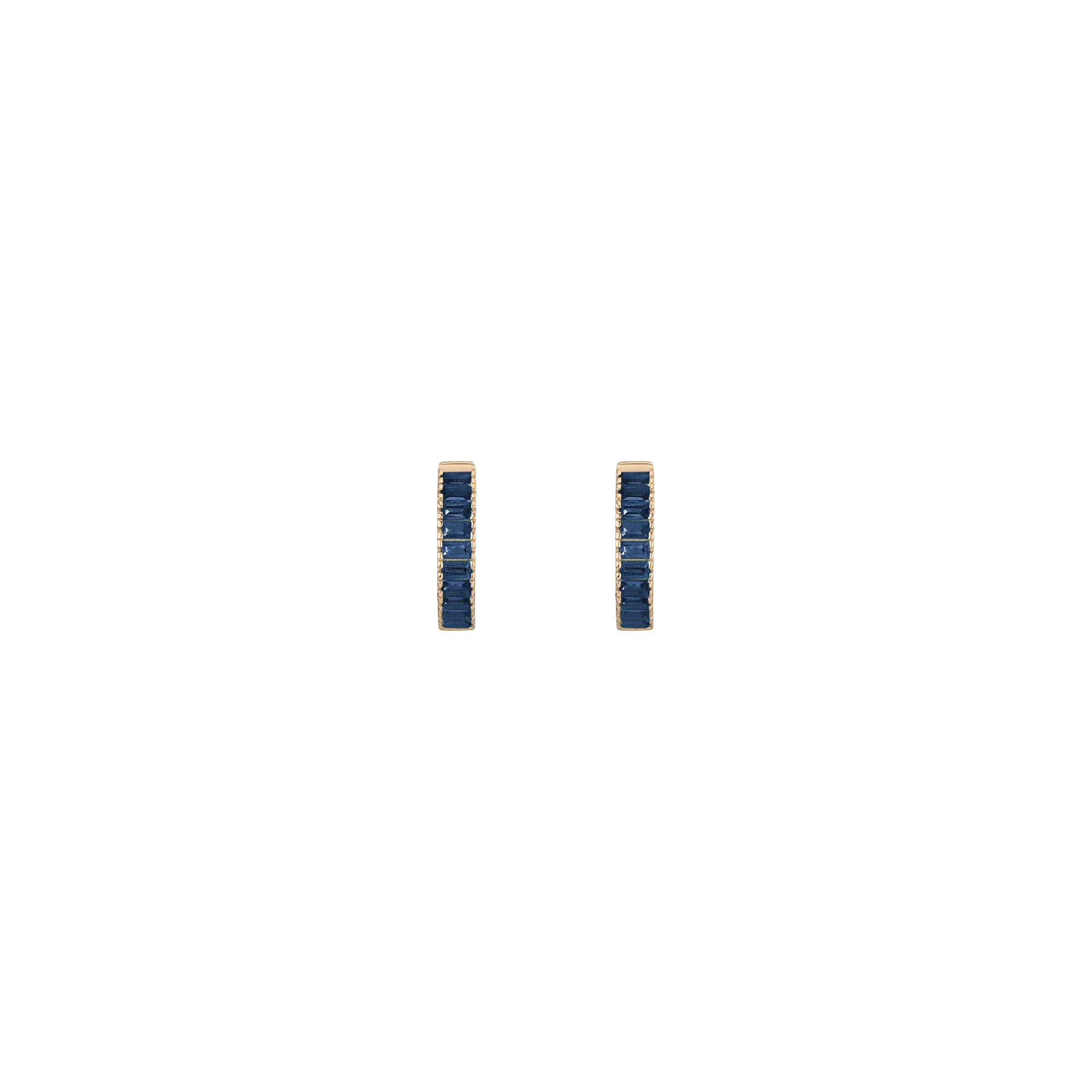 Lab Grown Blue Sapphire Baguette Huggie Earrings - Image 2