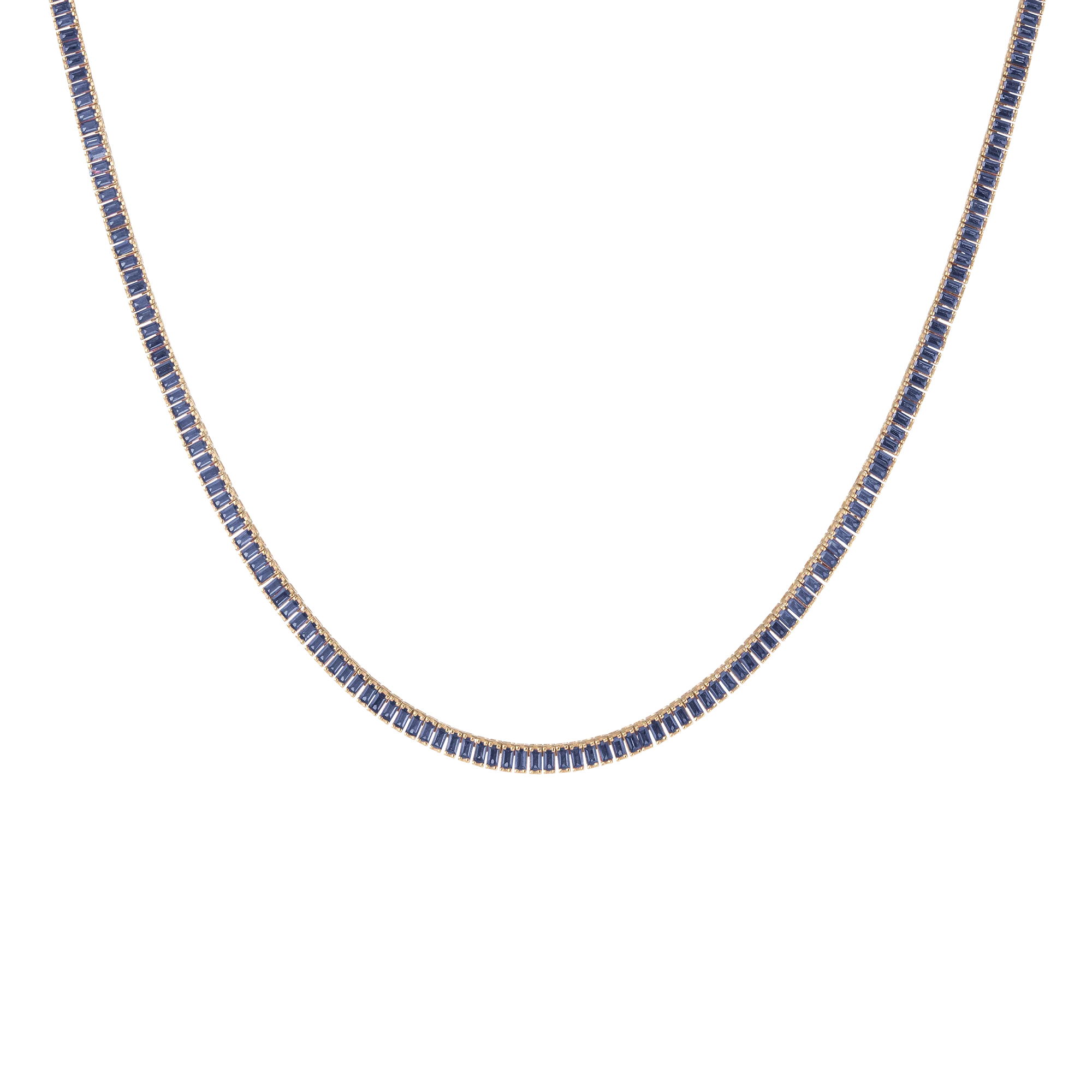 Lab Grown Blue Sapphire Baguette Tennis Necklace