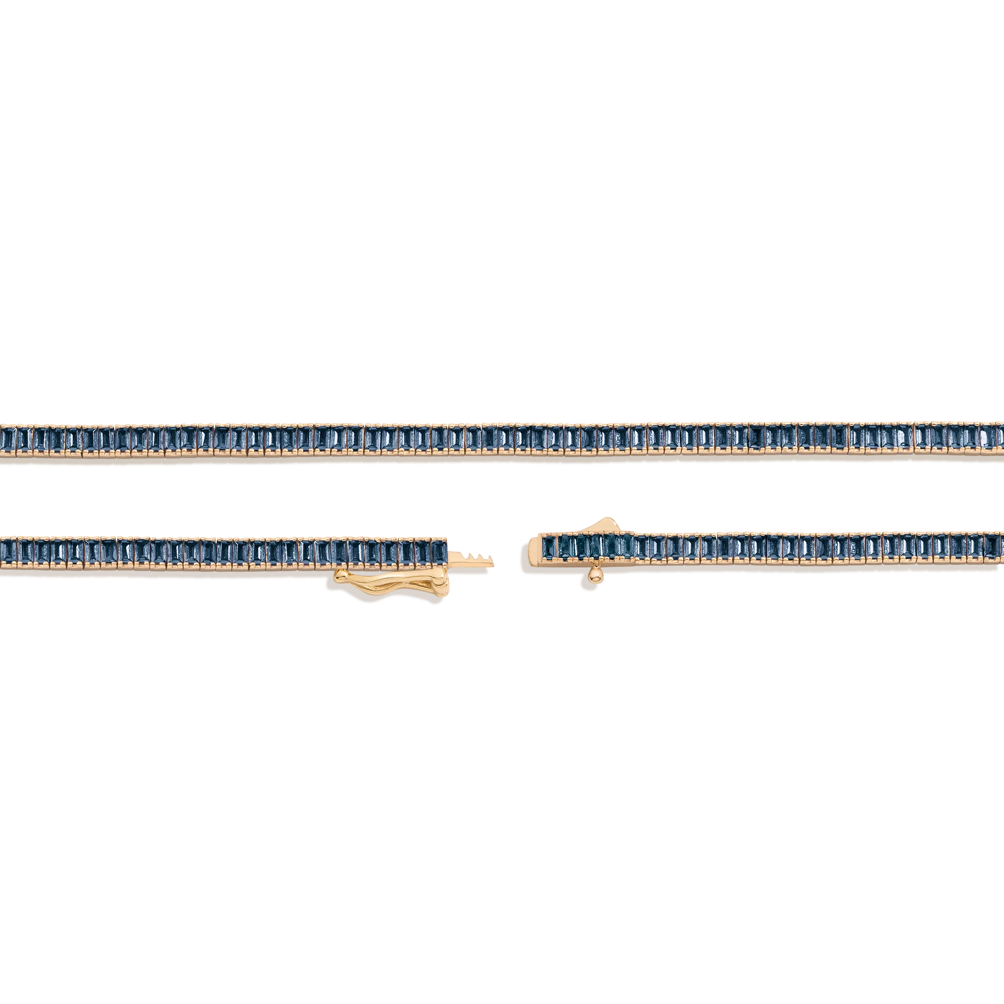Lab Grown Blue Sapphire Baguette Tennis Necklace - Image 2