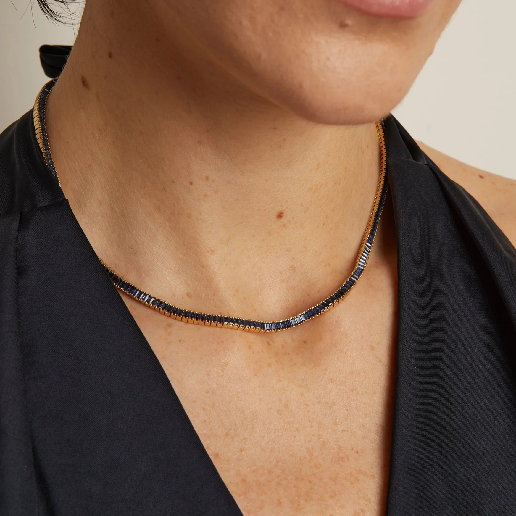 Lab Grown Blue Sapphire Baguette Tennis Necklace - Image 3