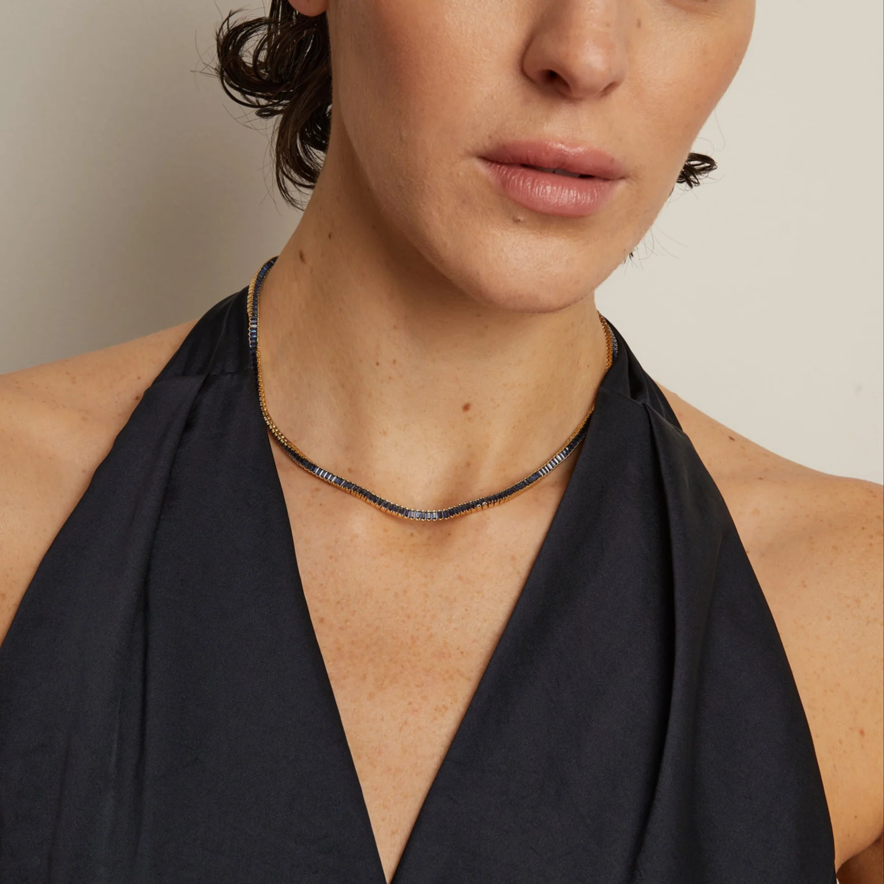 Lab Grown Blue Sapphire Baguette Tennis Necklace - Image 5