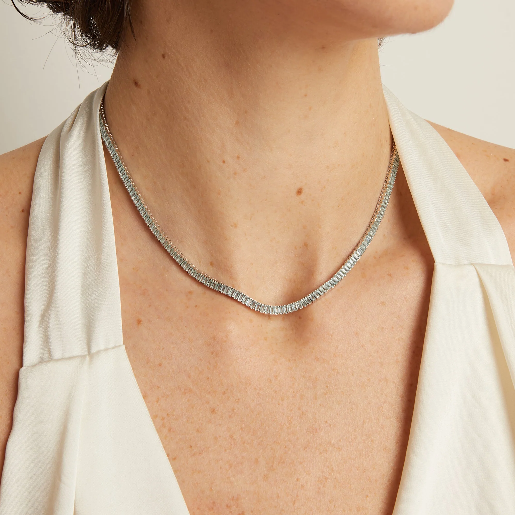 Lab Grown Blue Tourmaline Baguette Tennis Necklace - Image 3