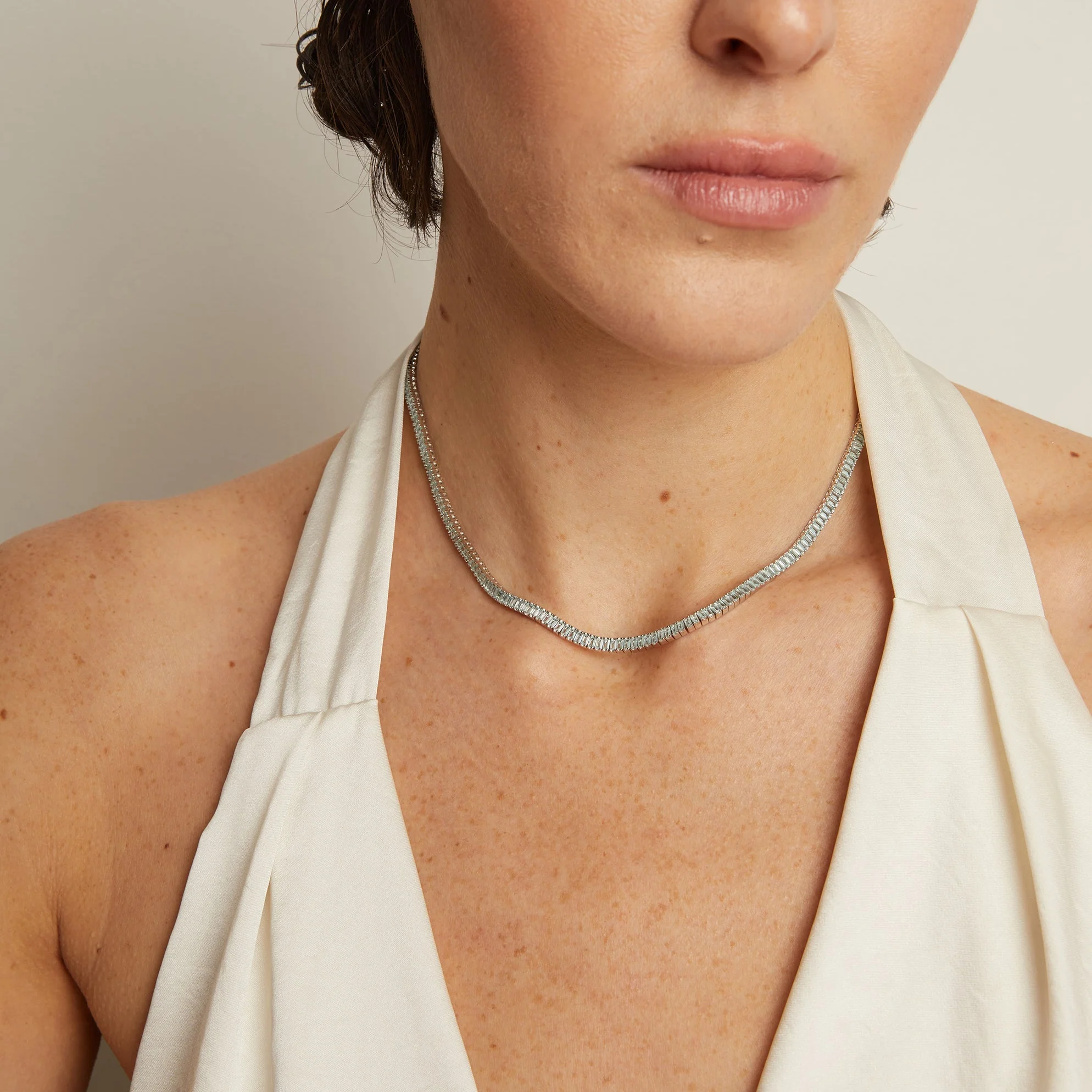 Lab Grown Blue Tourmaline Baguette Tennis Necklace - Image 5