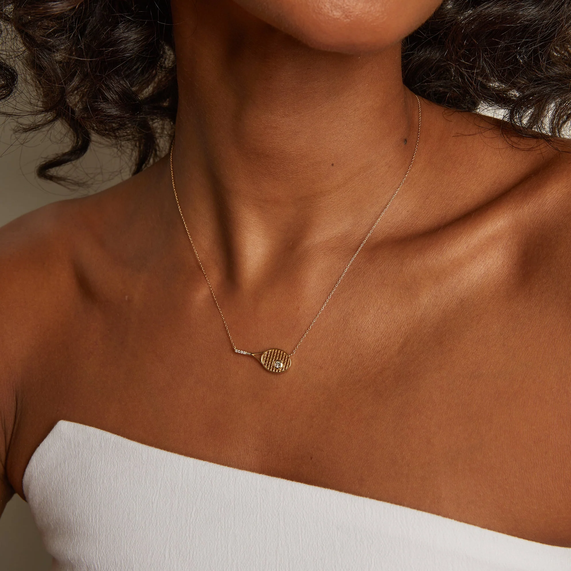 Lab Grown Diamond Tennis Racket Necklace - Image 6
