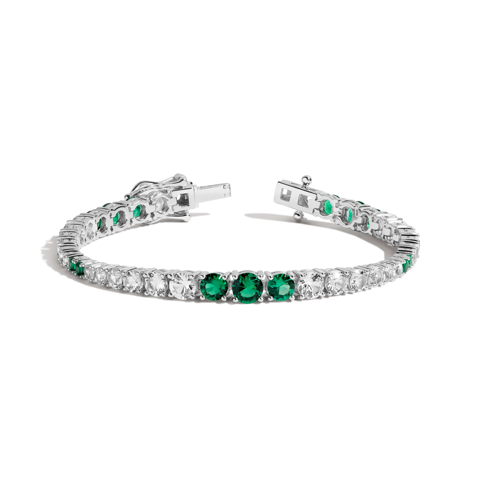 Lab Grown Green Emerald and White Sapphire Scalloped Tennis Bracelet