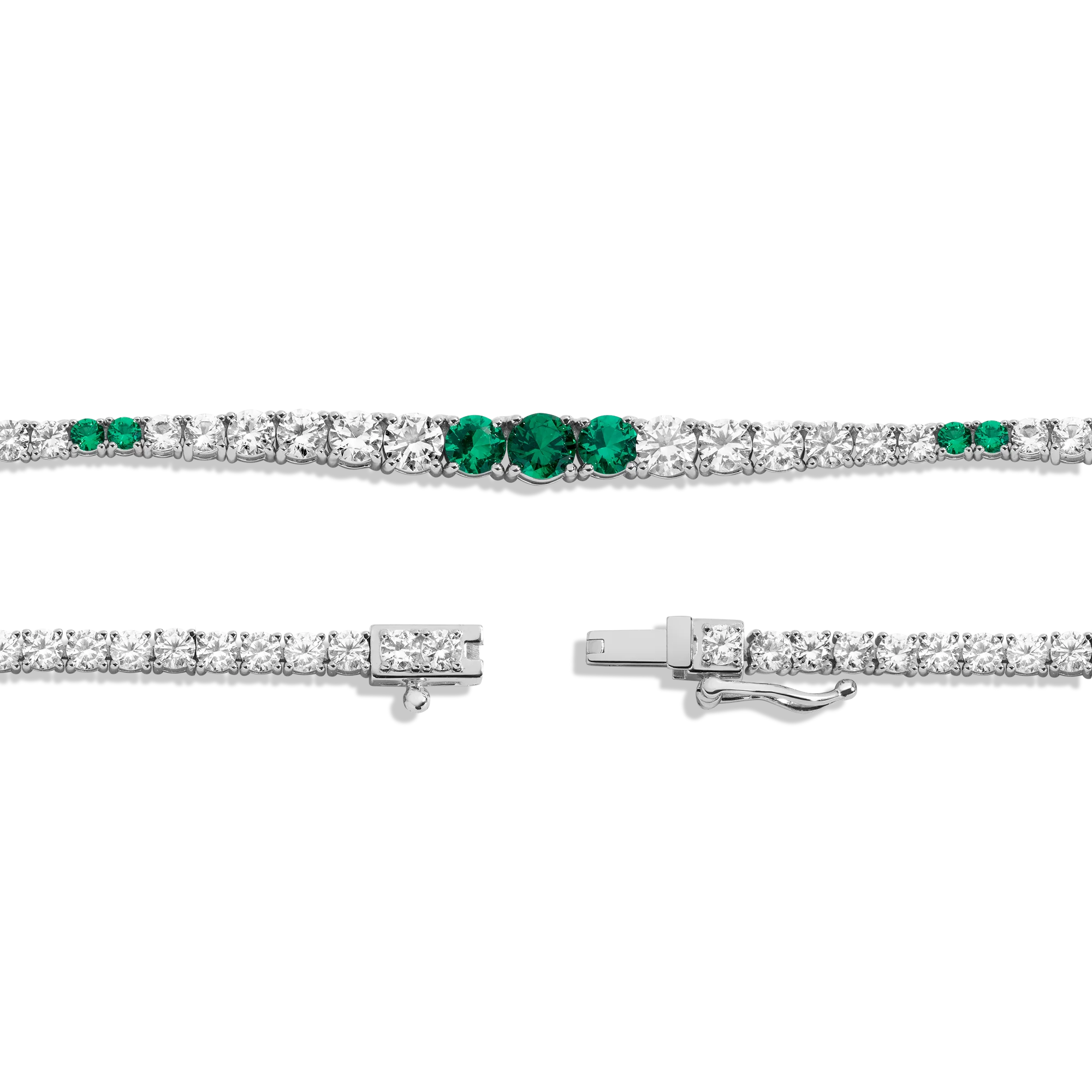 Lab Grown Green Emerald and White Sapphire Scalloped Tennis Necklace - Image 2