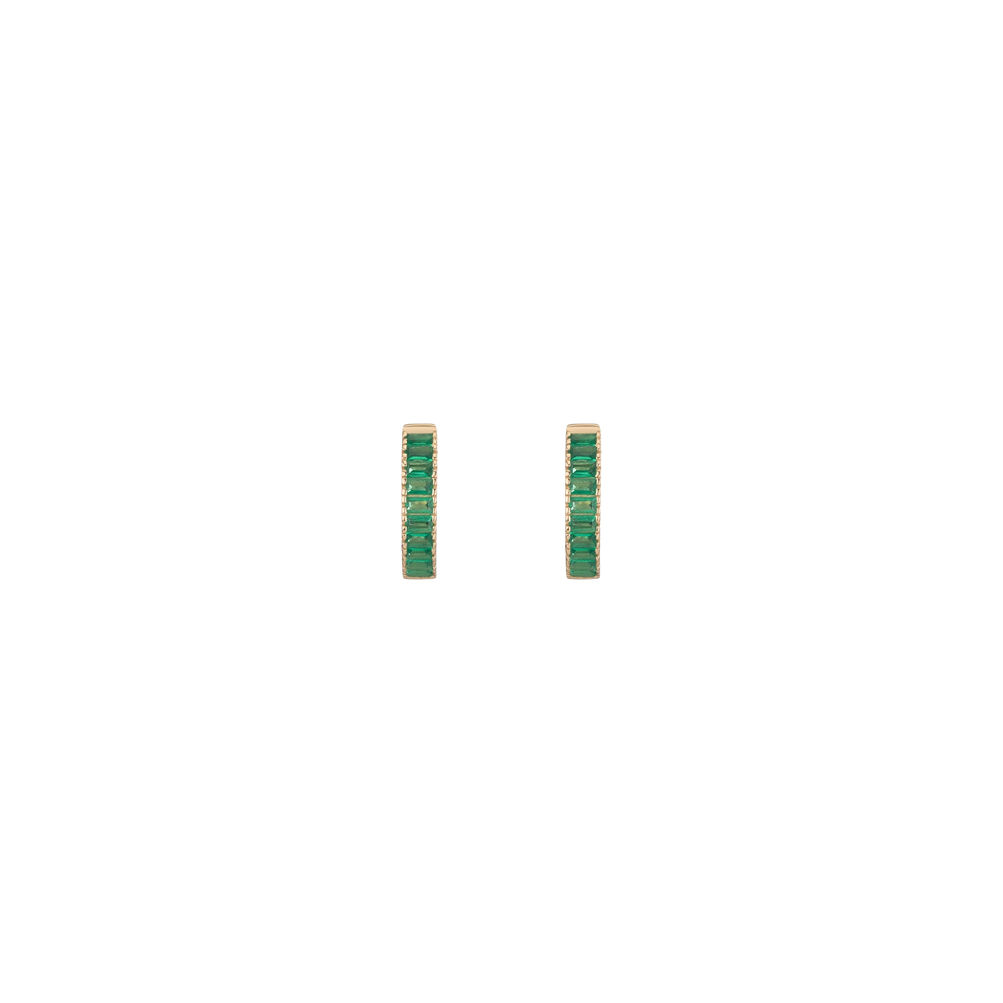 Lab Grown Green Emerald Baguette Huggie Earrings - Image 2