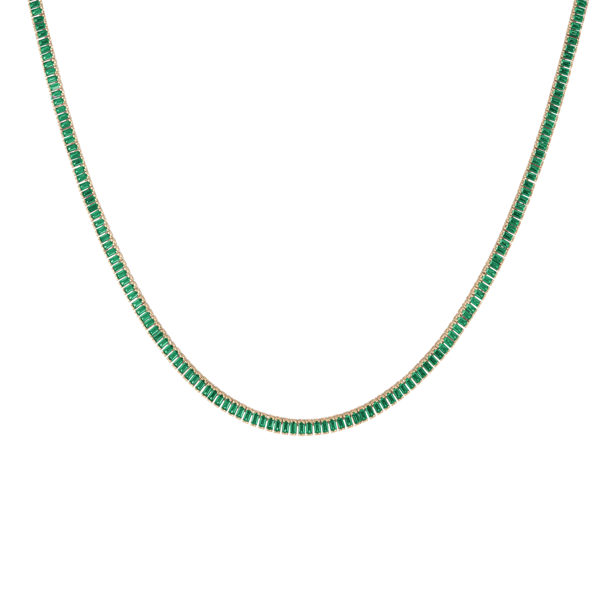 Lab Grown Green Emerald Baguette Tennis Necklace