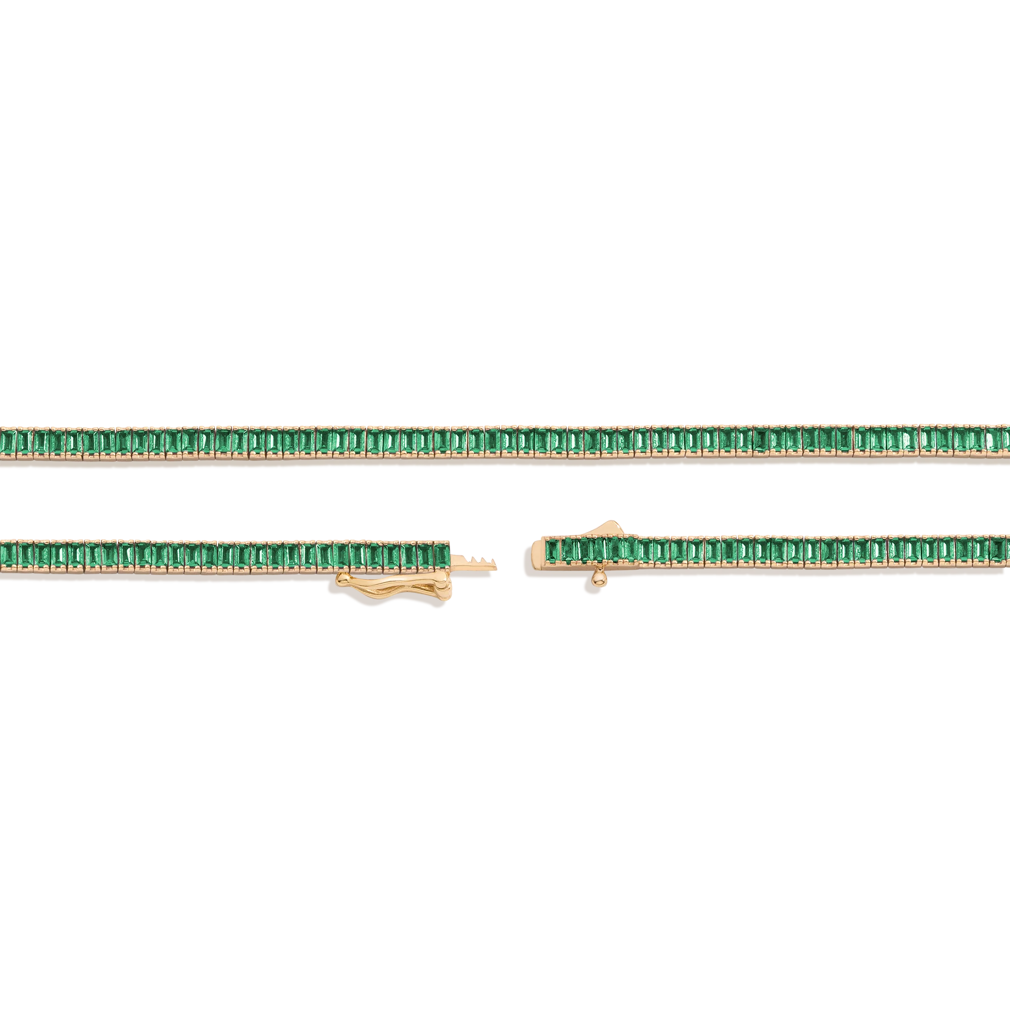 Lab Grown Green Emerald Baguette Tennis Necklace - Image 2