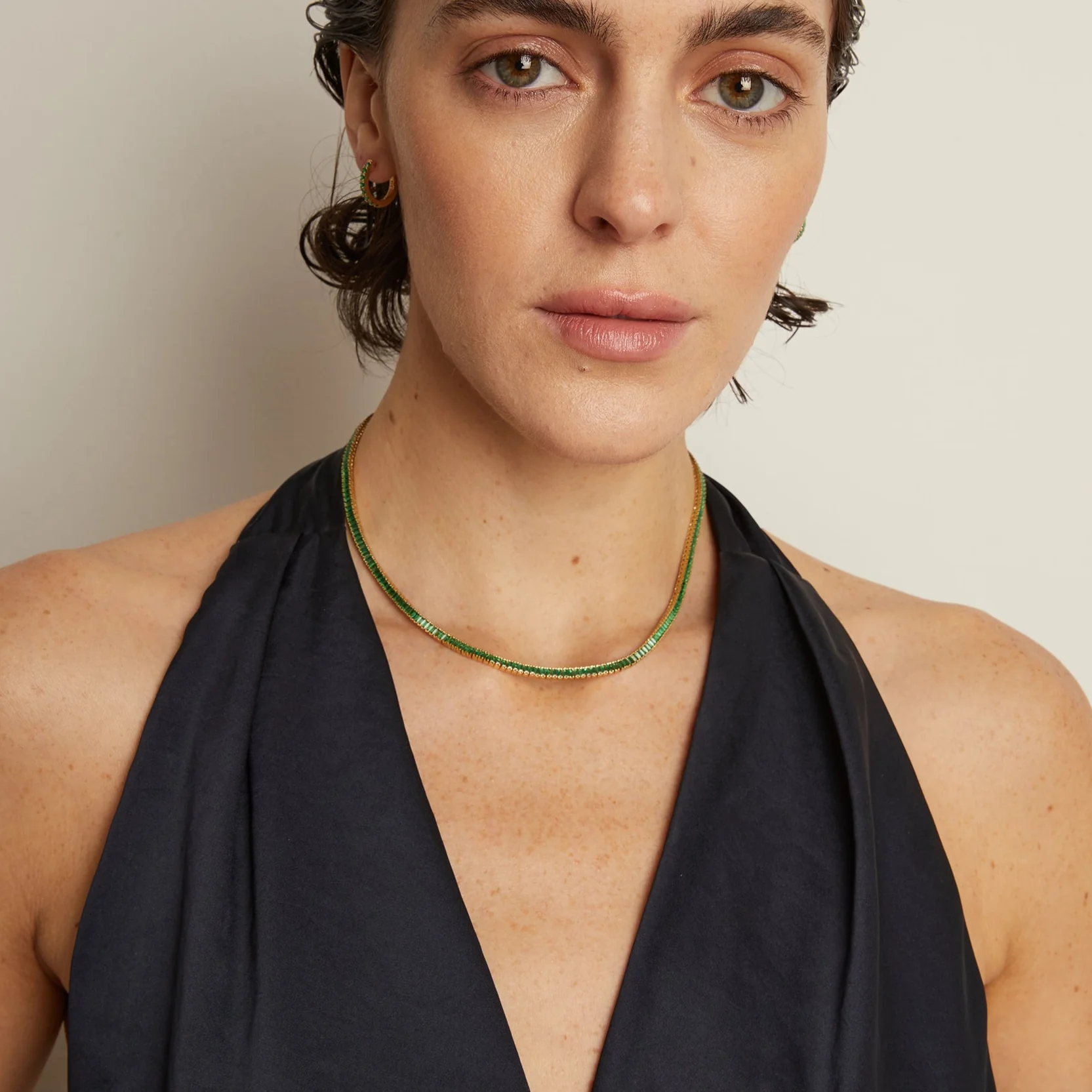 Lab Grown Green Emerald Baguette Tennis Necklace - Image 4