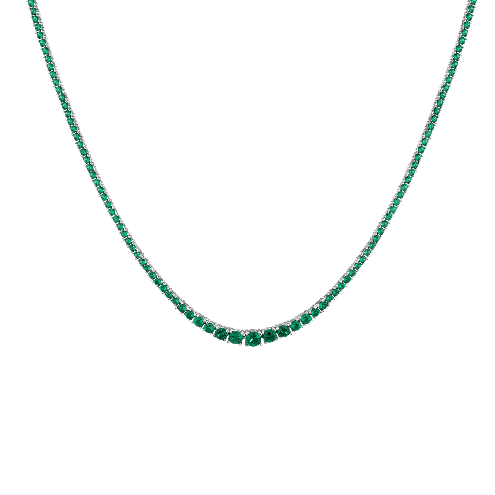 Lab Grown Green Emerald Modern Graduated Tennis Necklace - Image 3