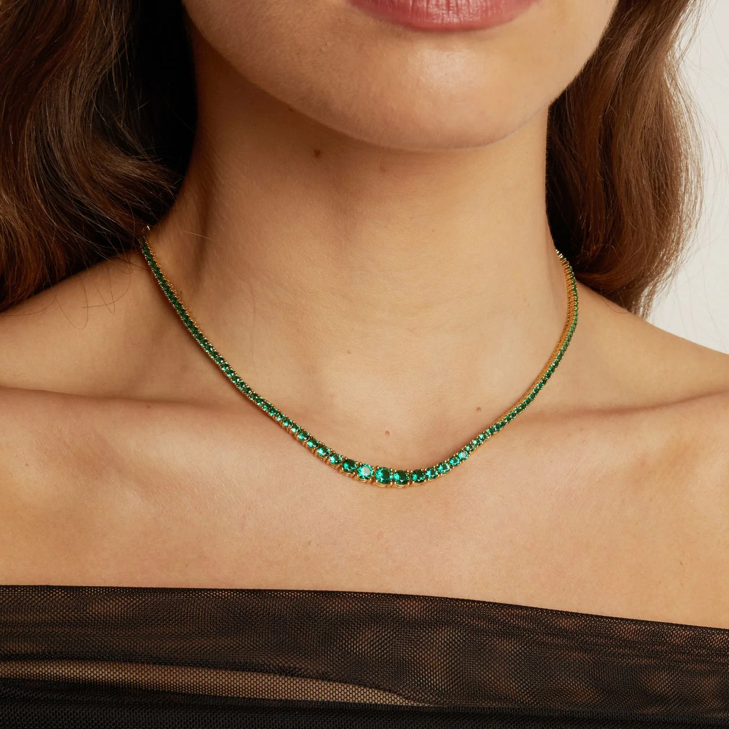 Lab Grown Green Emerald Modern Graduated Tennis Necklace - Image 6