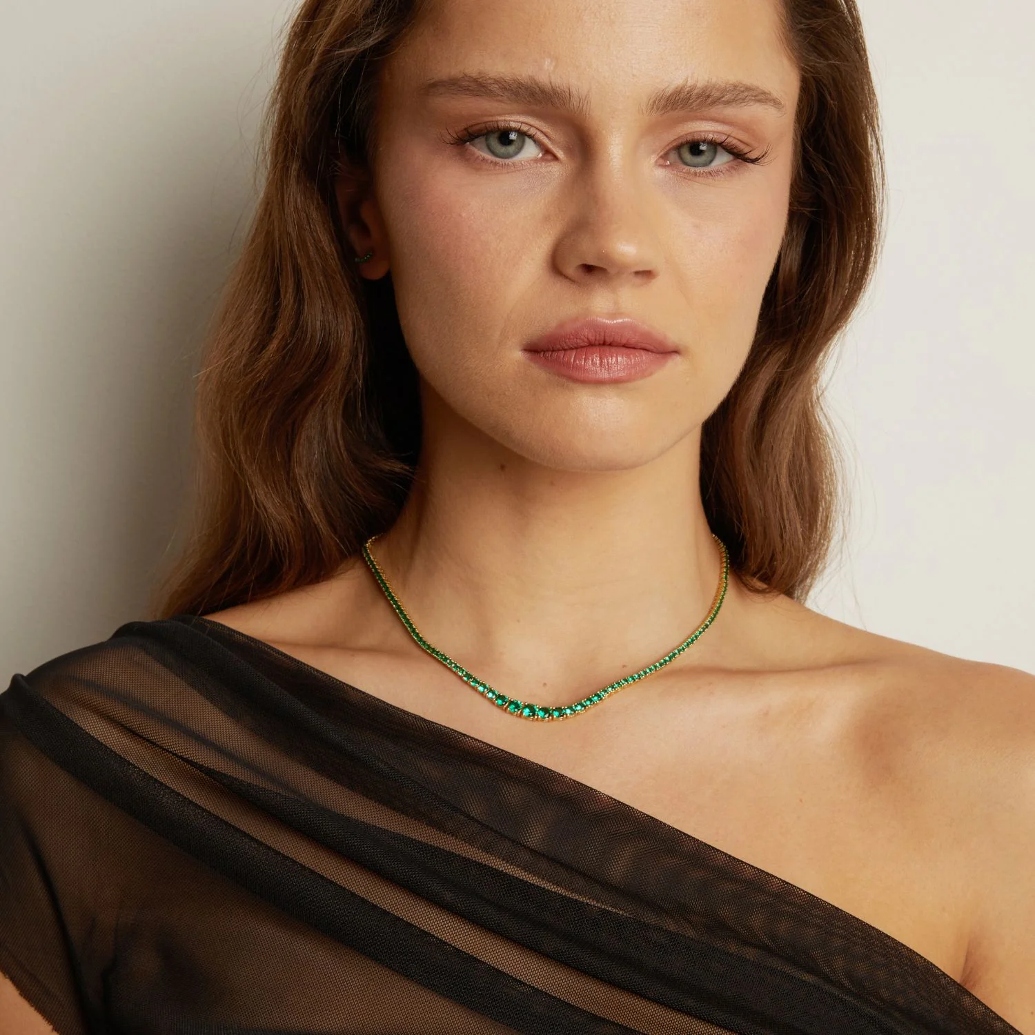 Lab Grown Green Emerald Modern Graduated Tennis Necklace - Image 7