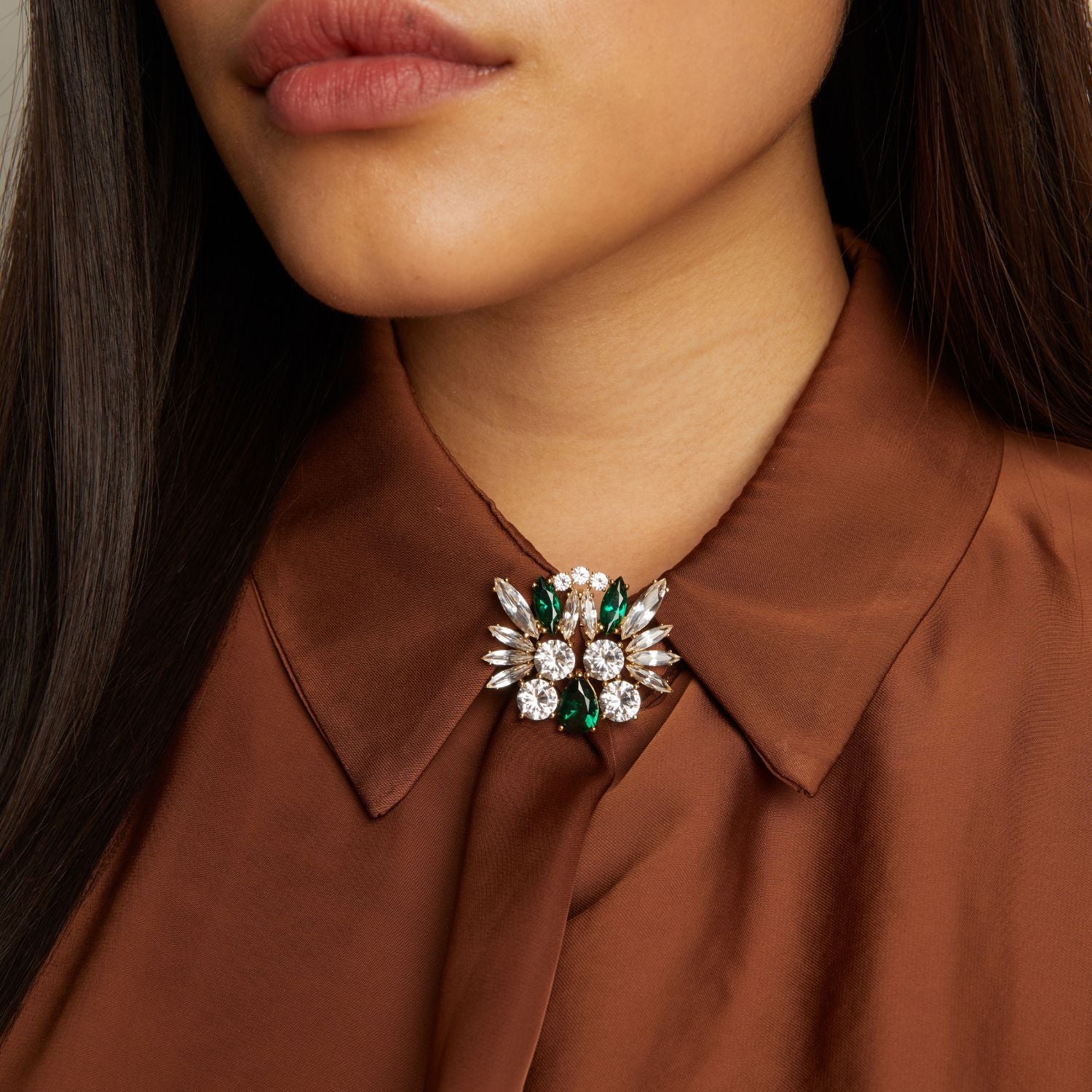Lab Grown Green Emerald Teardrop Brooch - Image 6