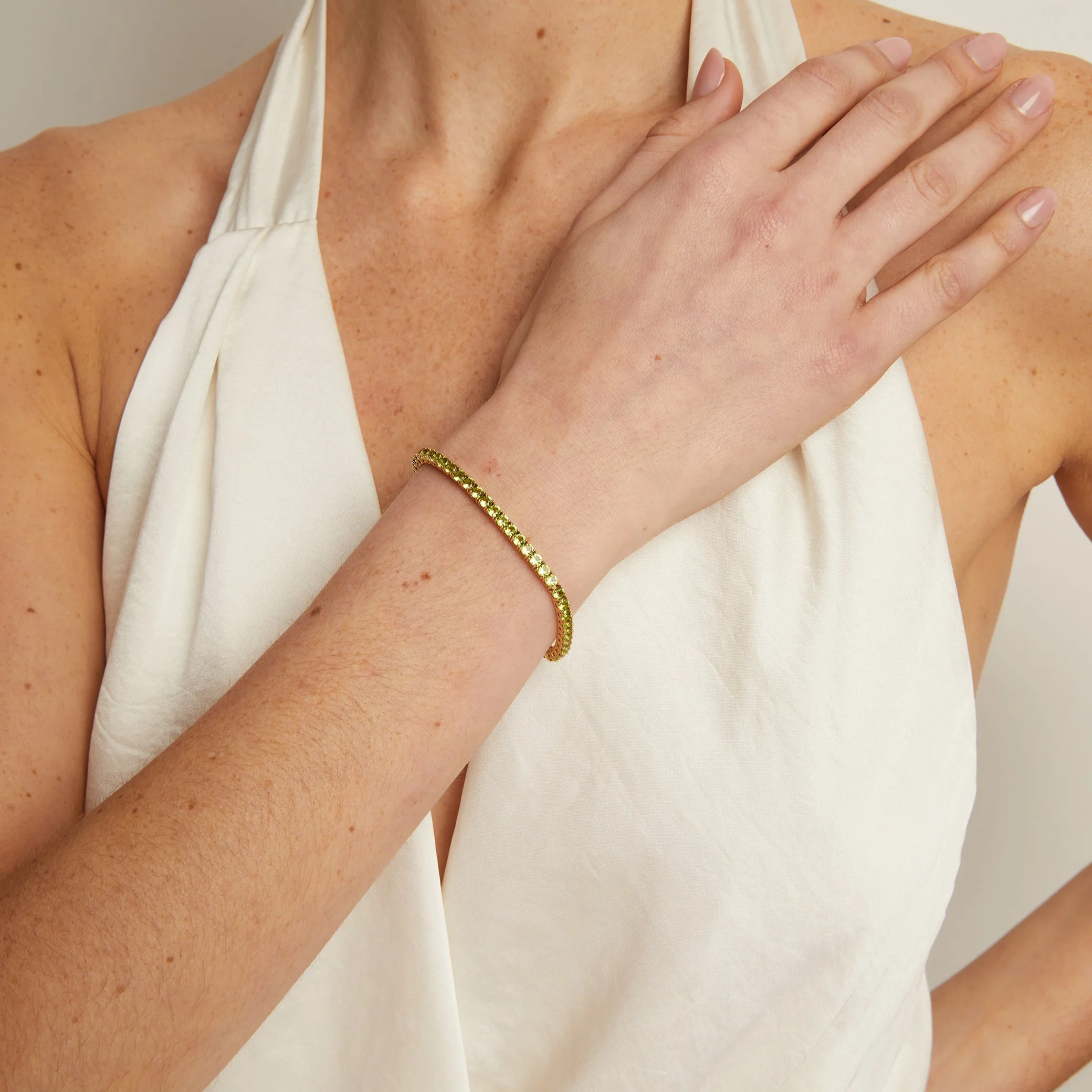 Lab Grown Green Peridot Tennis Bracelet - Image 7