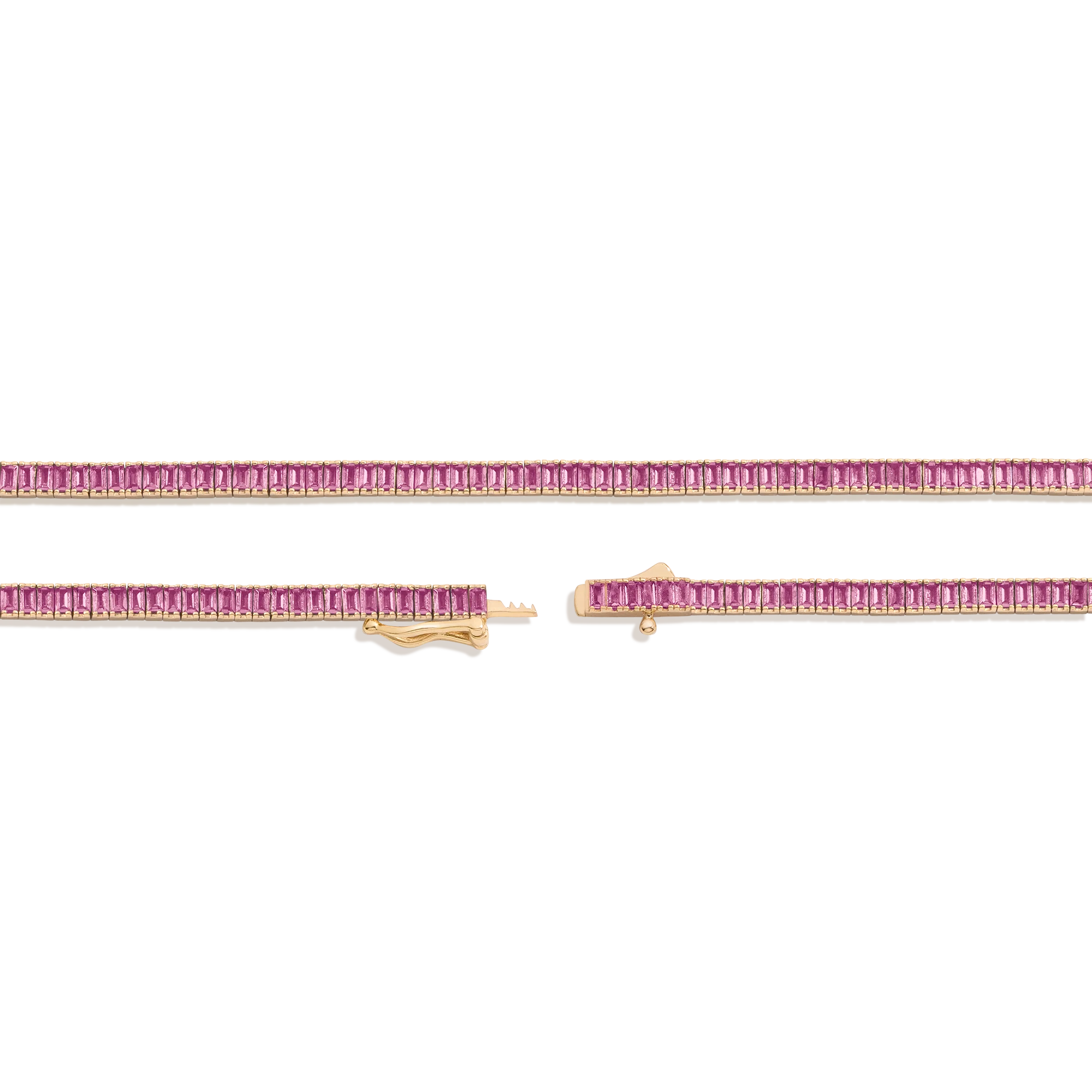 Lab Grown Pink Sapphire Baguette Tennis Necklace - Image 2