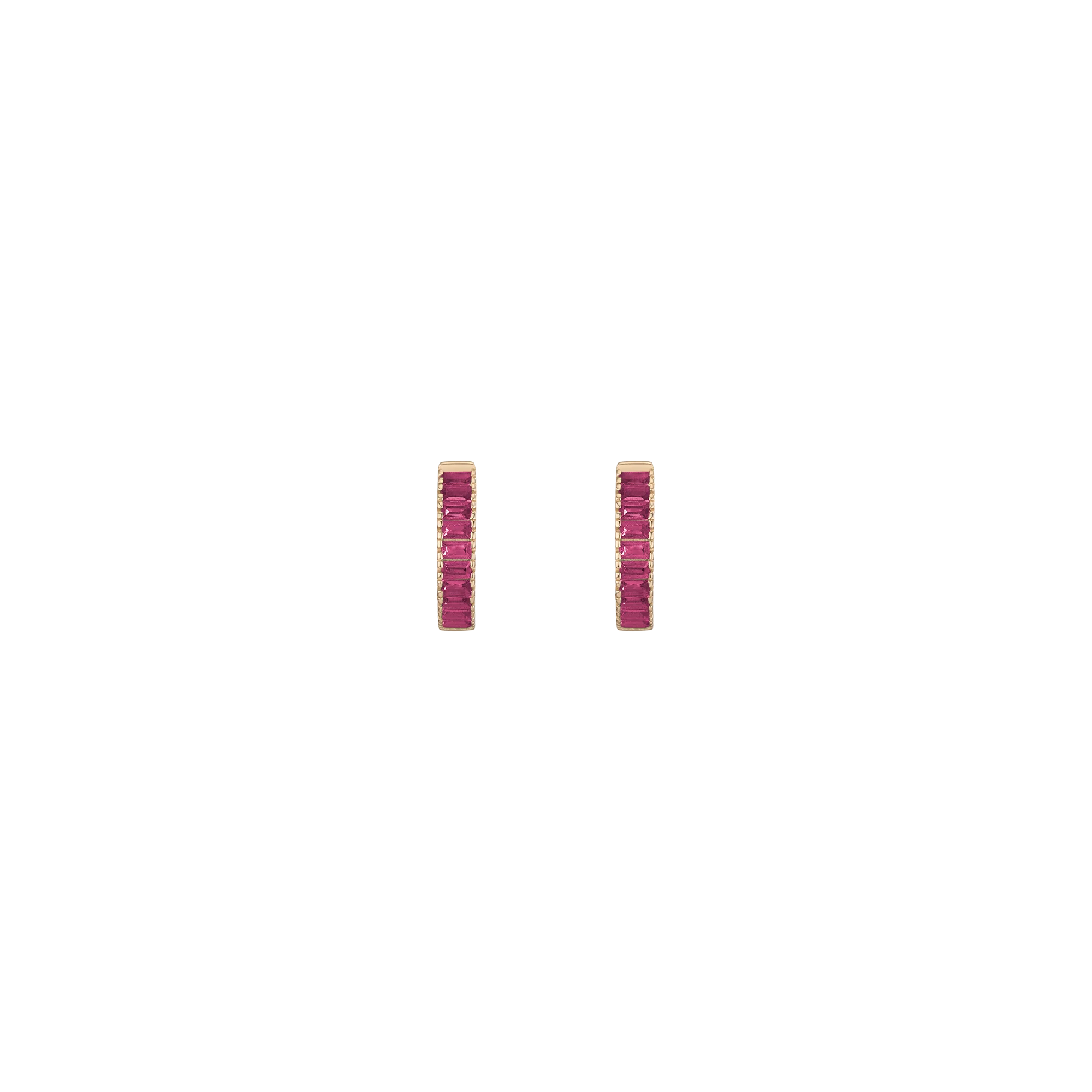 Lab Grown Red Ruby Baguette Huggie Earrings - Image 2