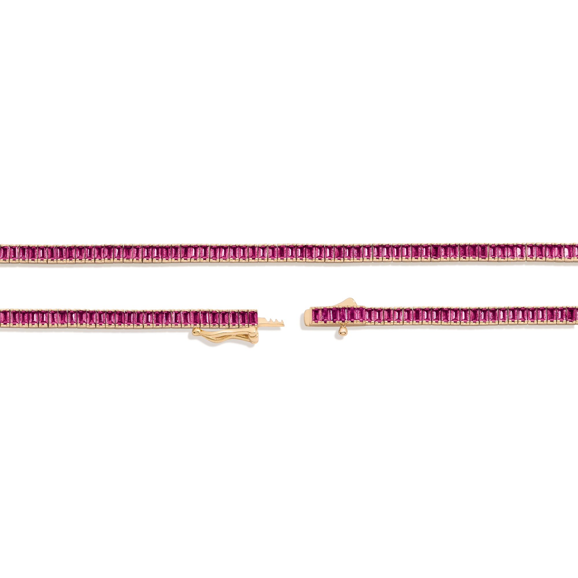 Lab Grown Red Ruby Baguette Tennis Necklace - Image 2