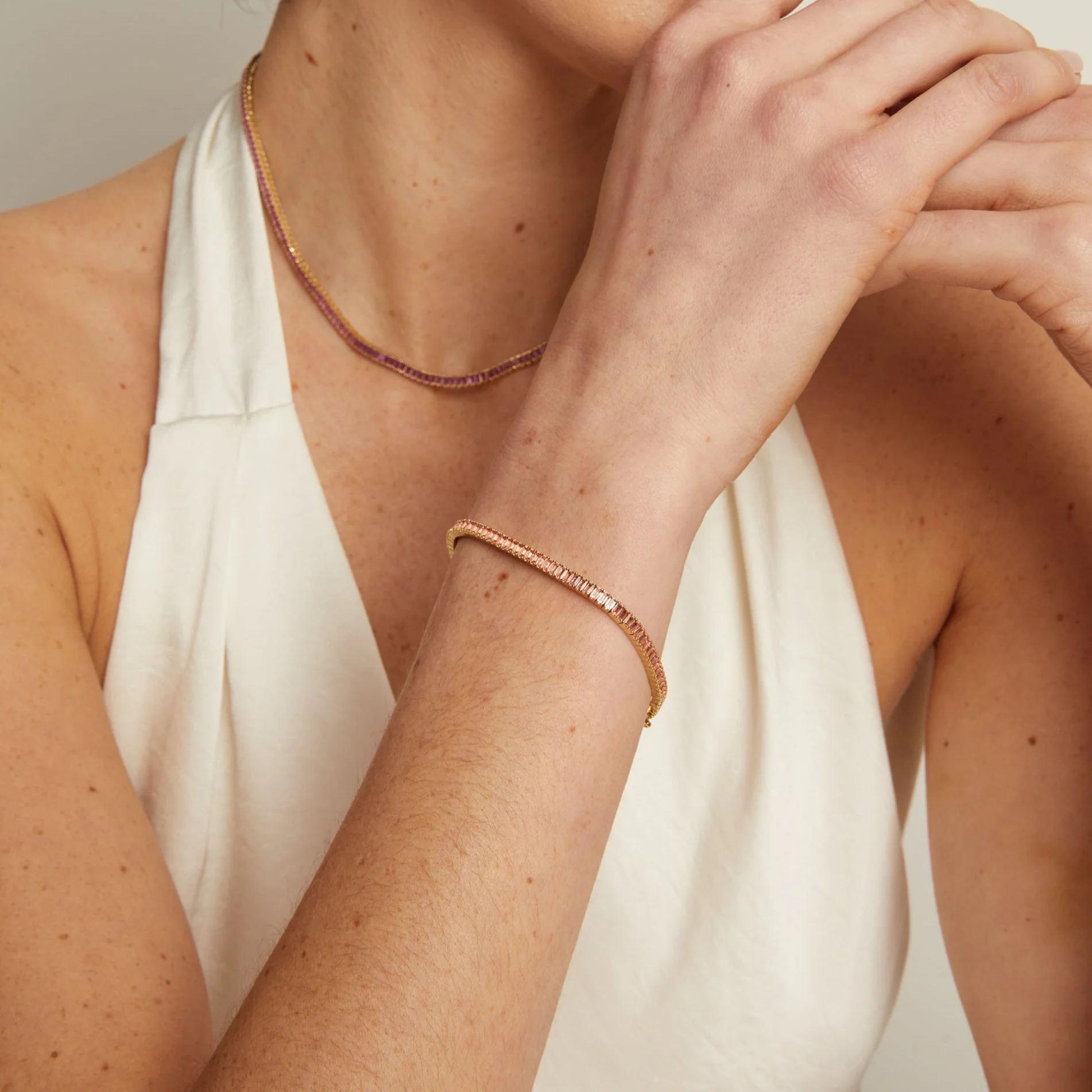 Lab Grown Sunstone Baguette Tennis Bracelet - Image 3
