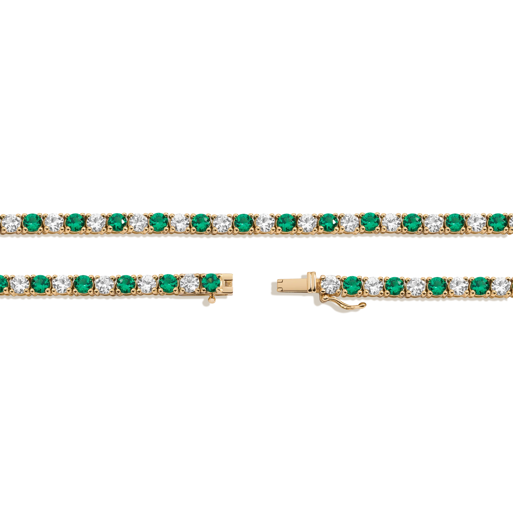 Lab Grown White Sapphire and Green Emerald Alternating Tennis Necklace - Image 2