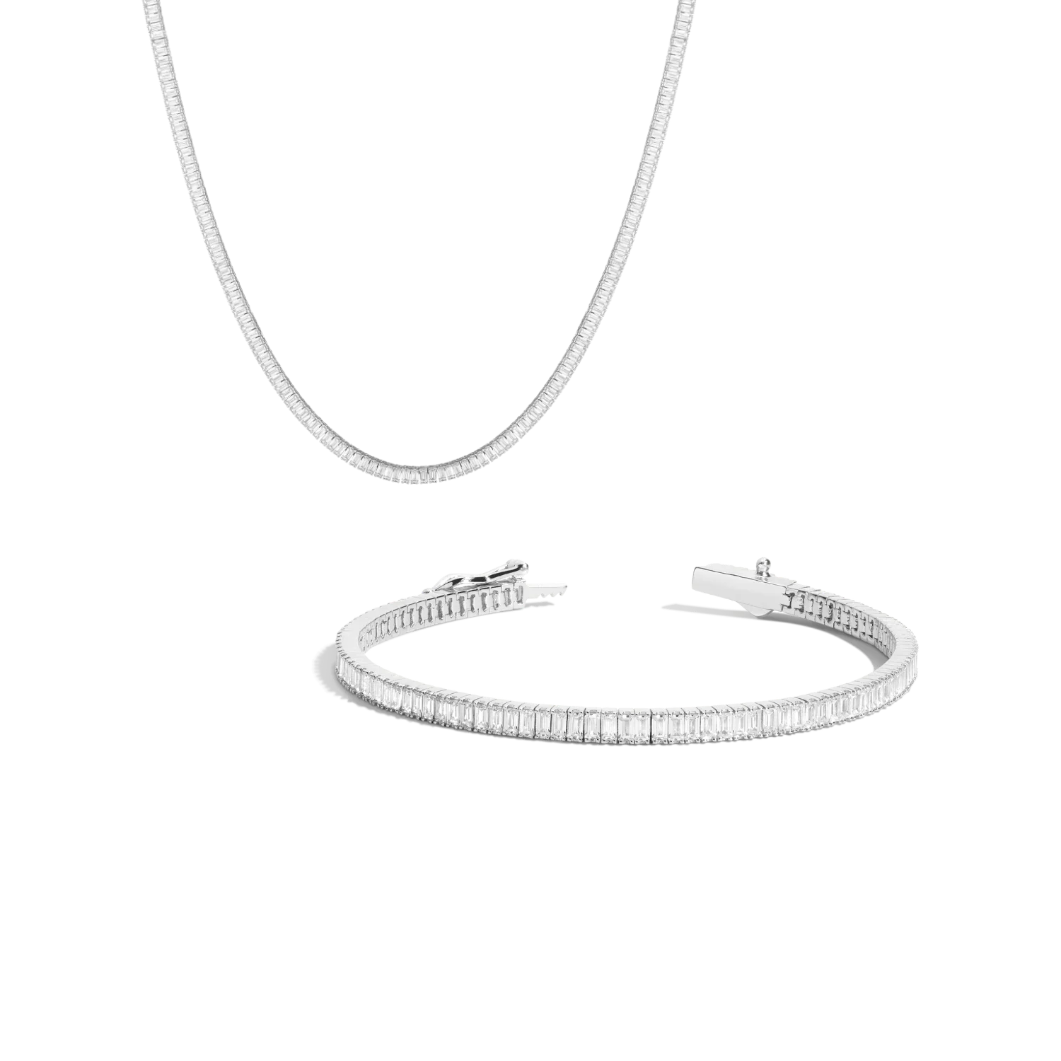 Lab Grown White Sapphire Baguette Tennis Set