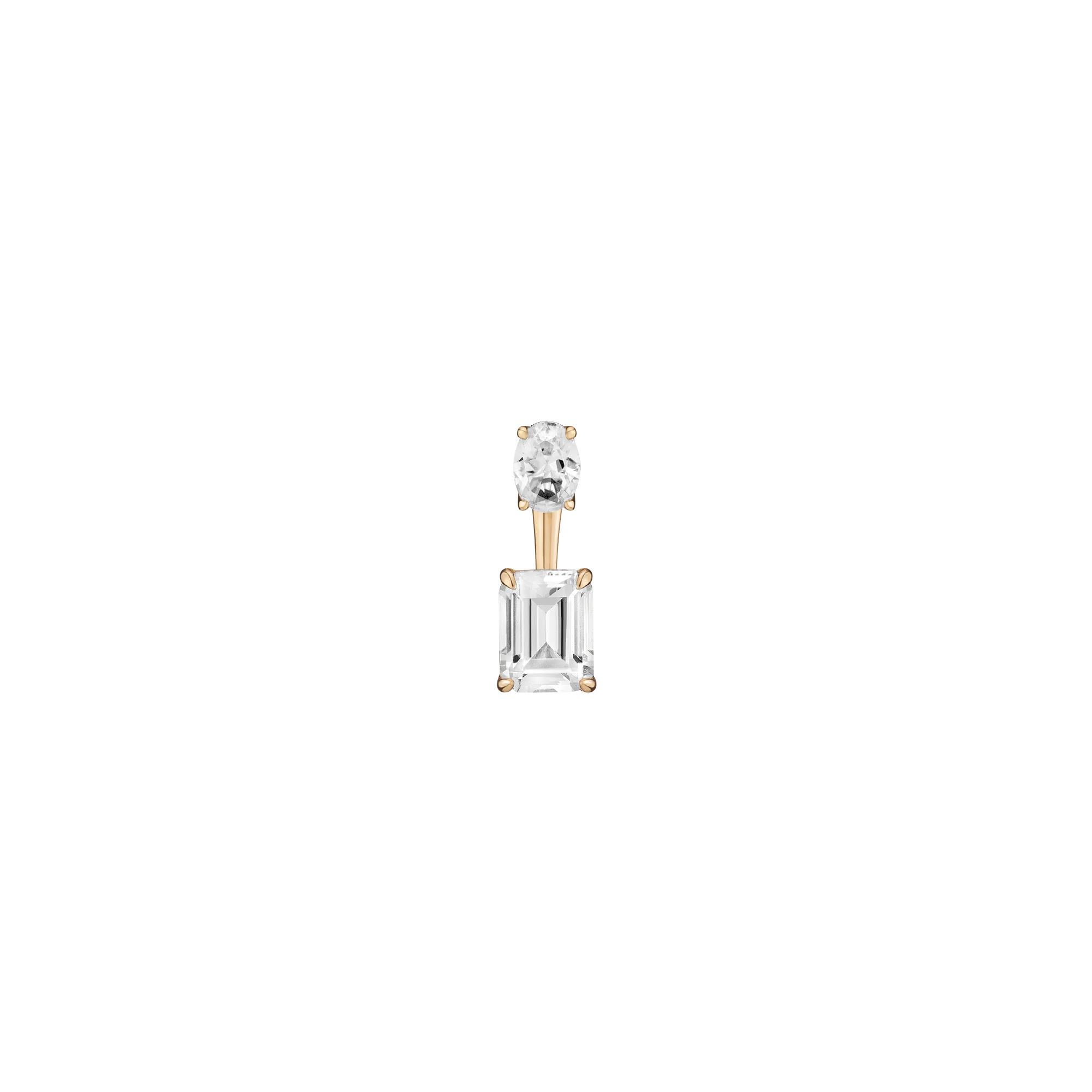 Lab Grown White Sapphire Ear Jacket - Emerald Bottom Stone - Image 3